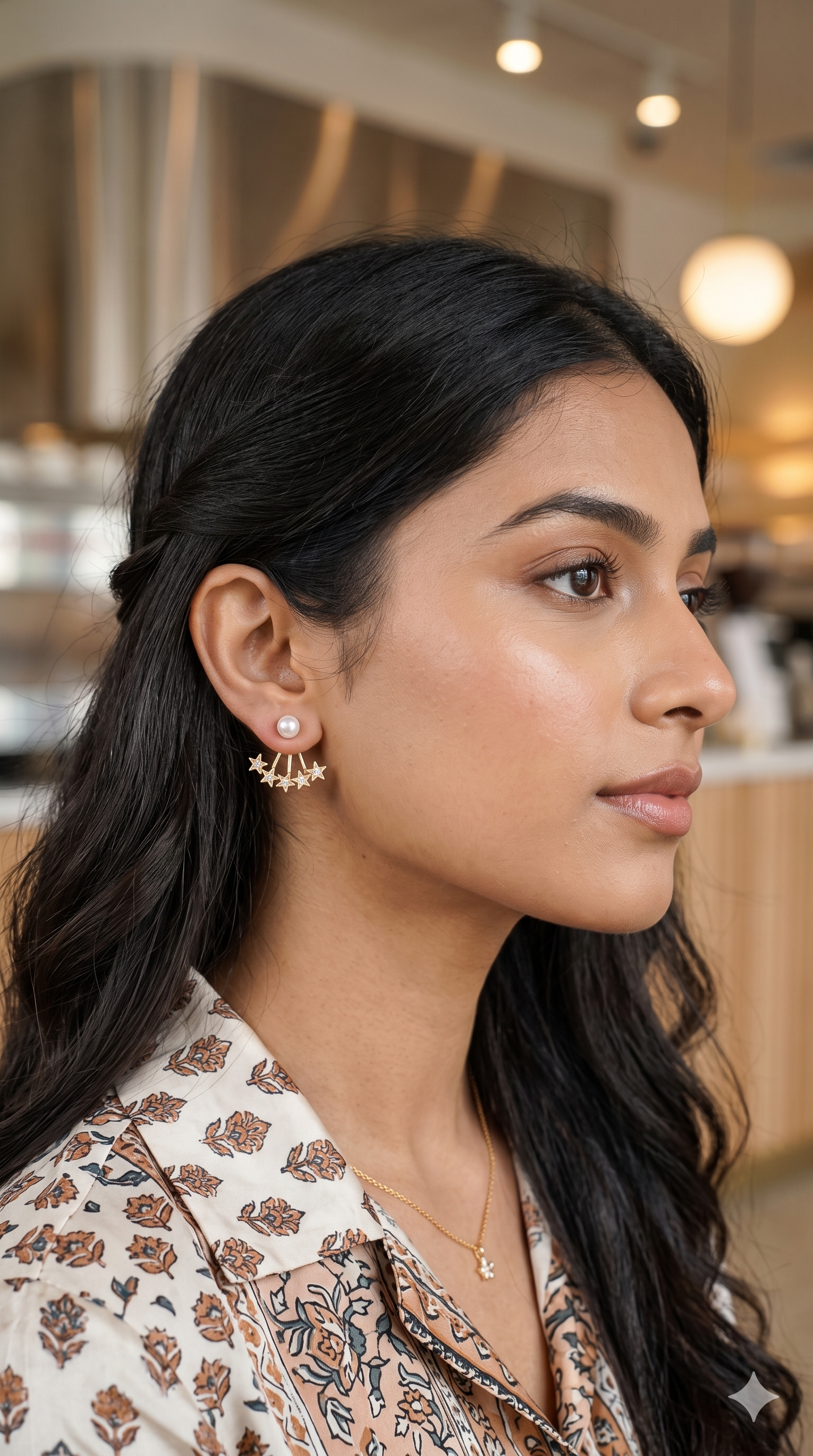 Dainty Pearl & Gold Star Burst Earrings