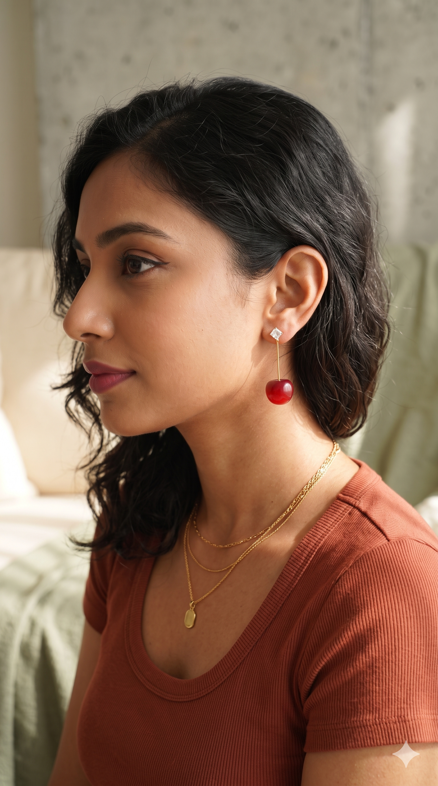3D Cherry Drop Earrings – Realistic Red Fruit Dangle Earrings