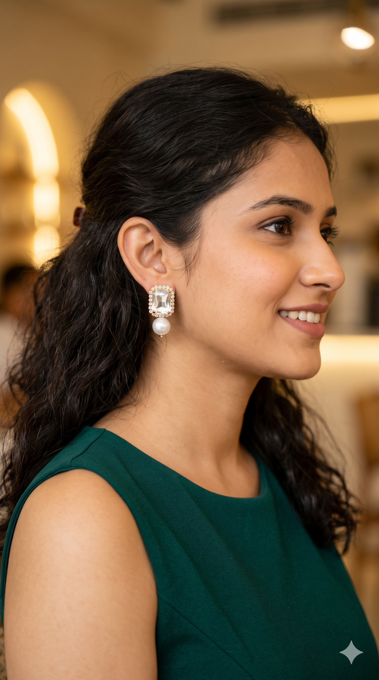Emerald Cut Crystal Pearl Drop Earrings – Gold Tone Rectangle Statement Fashion Jewelry