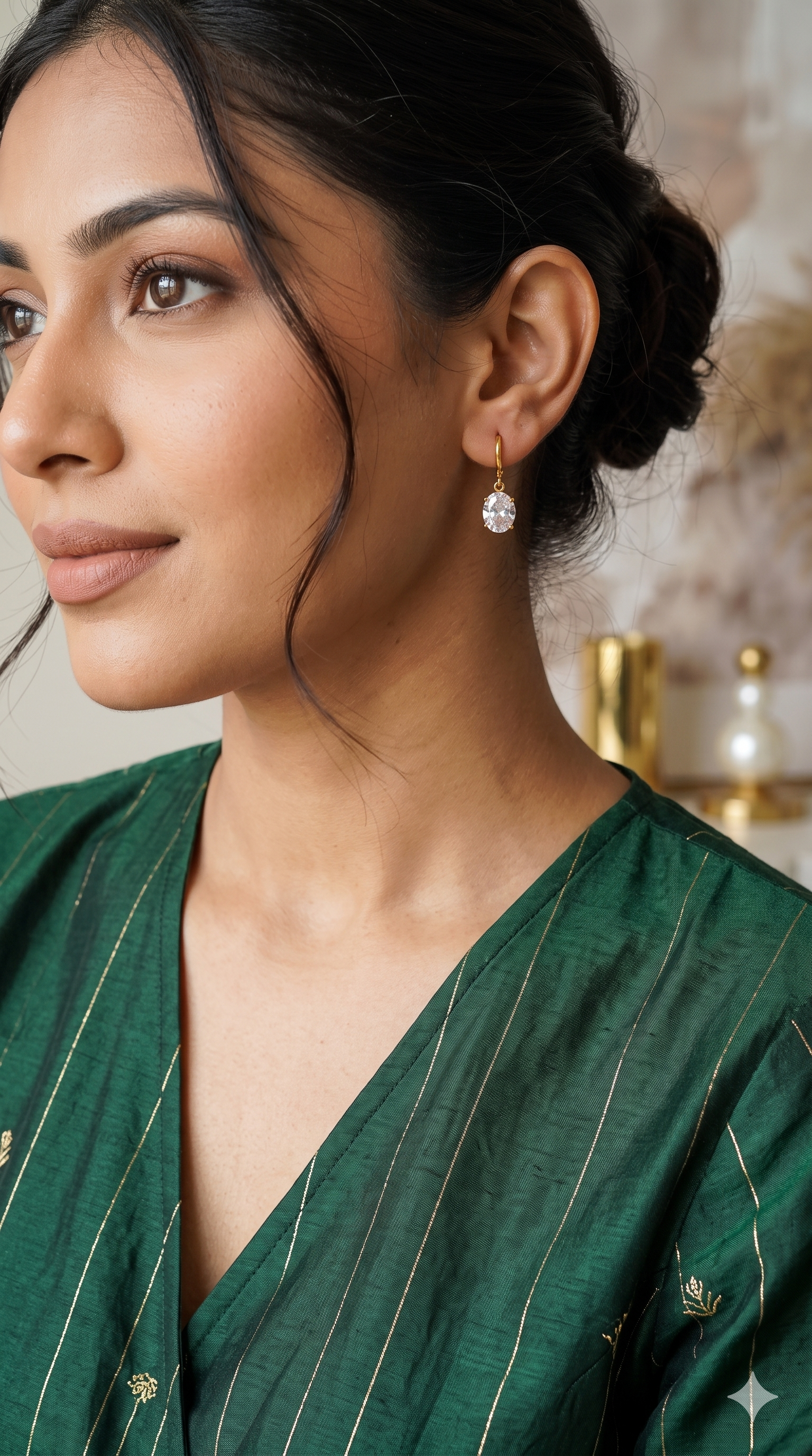 Gold Tone Crystal Drop Hoop Earrings1