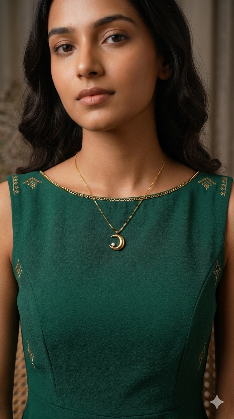 Dainty Gold Celestial Moon Necklace – Tarnish-Free Solitaire Zirconia Charm Jewelry