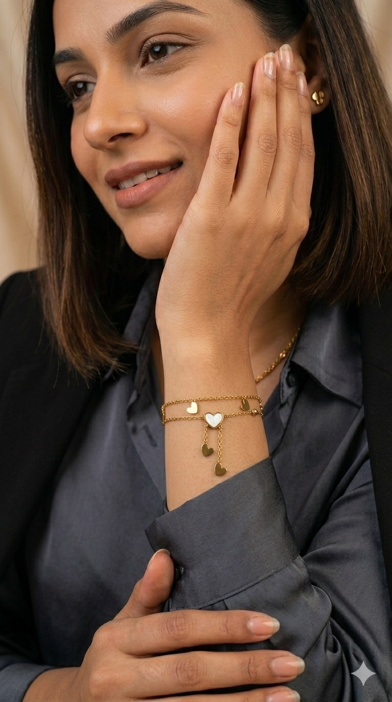 Gold Heart Charm Bracelet for Women – Anti-Tarnish Stainless Steel Jewelry