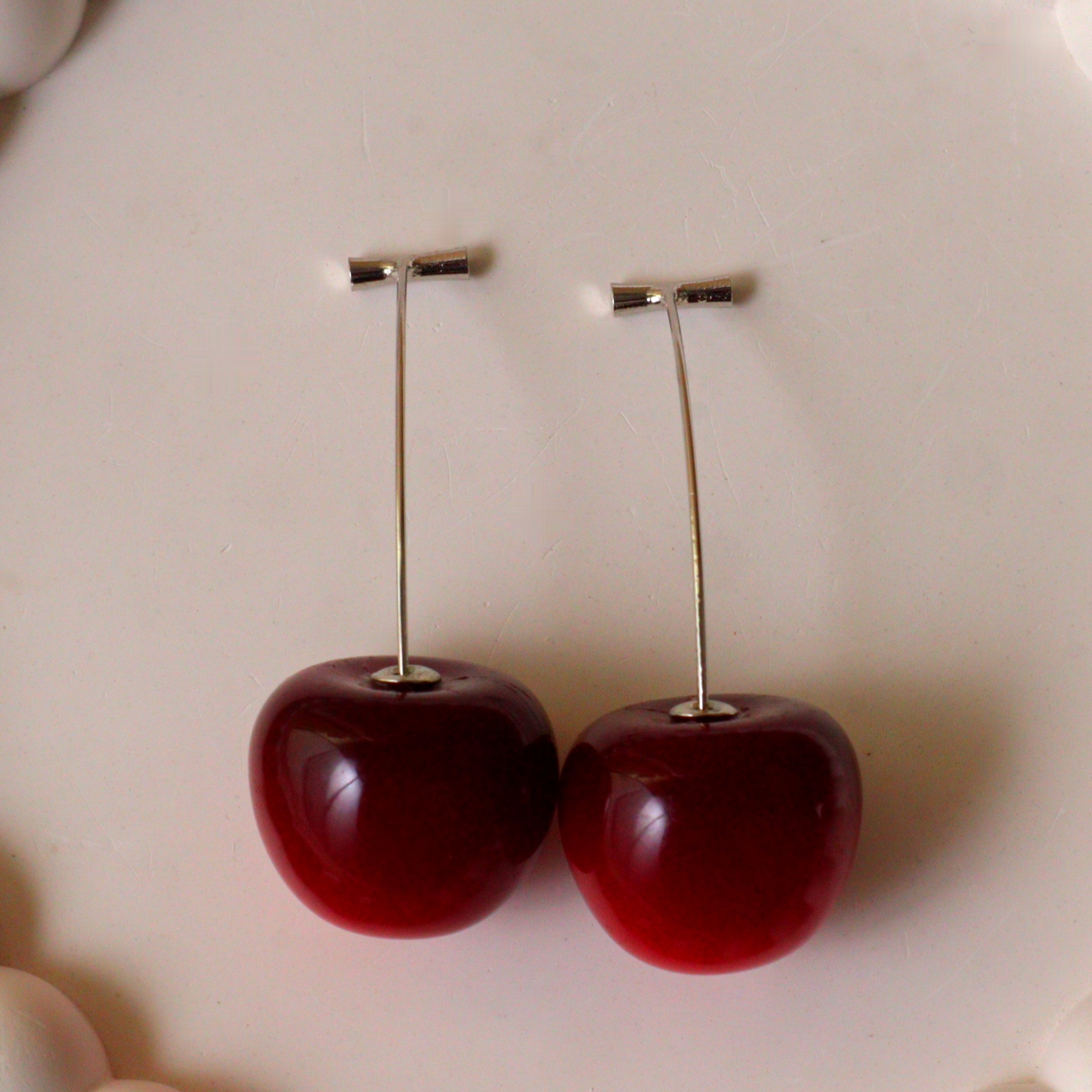 3D Cherry Drop Earrings – Realistic Red Fruit Dangle Earrings