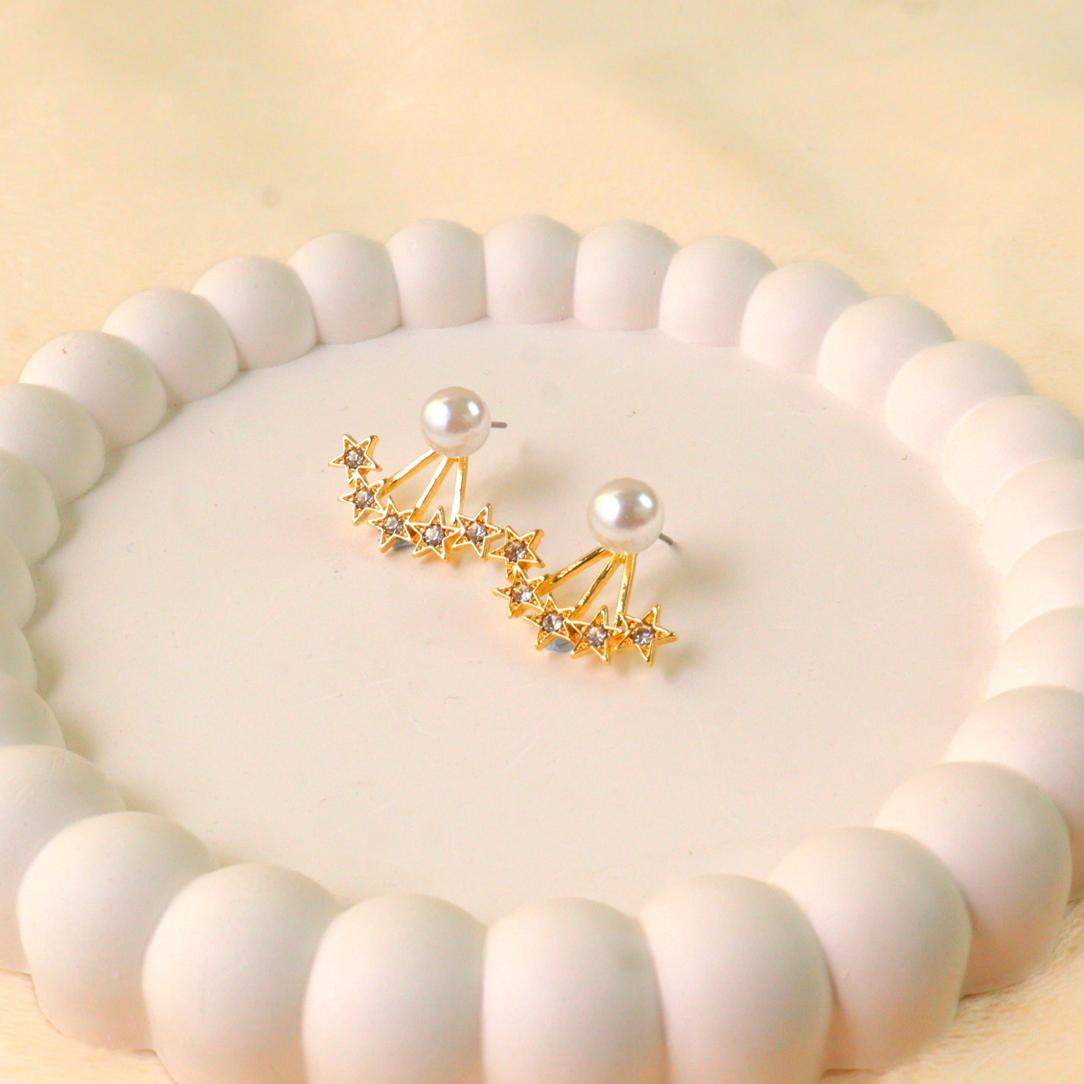 Dainty Pearl & Gold Star Burst Earrings