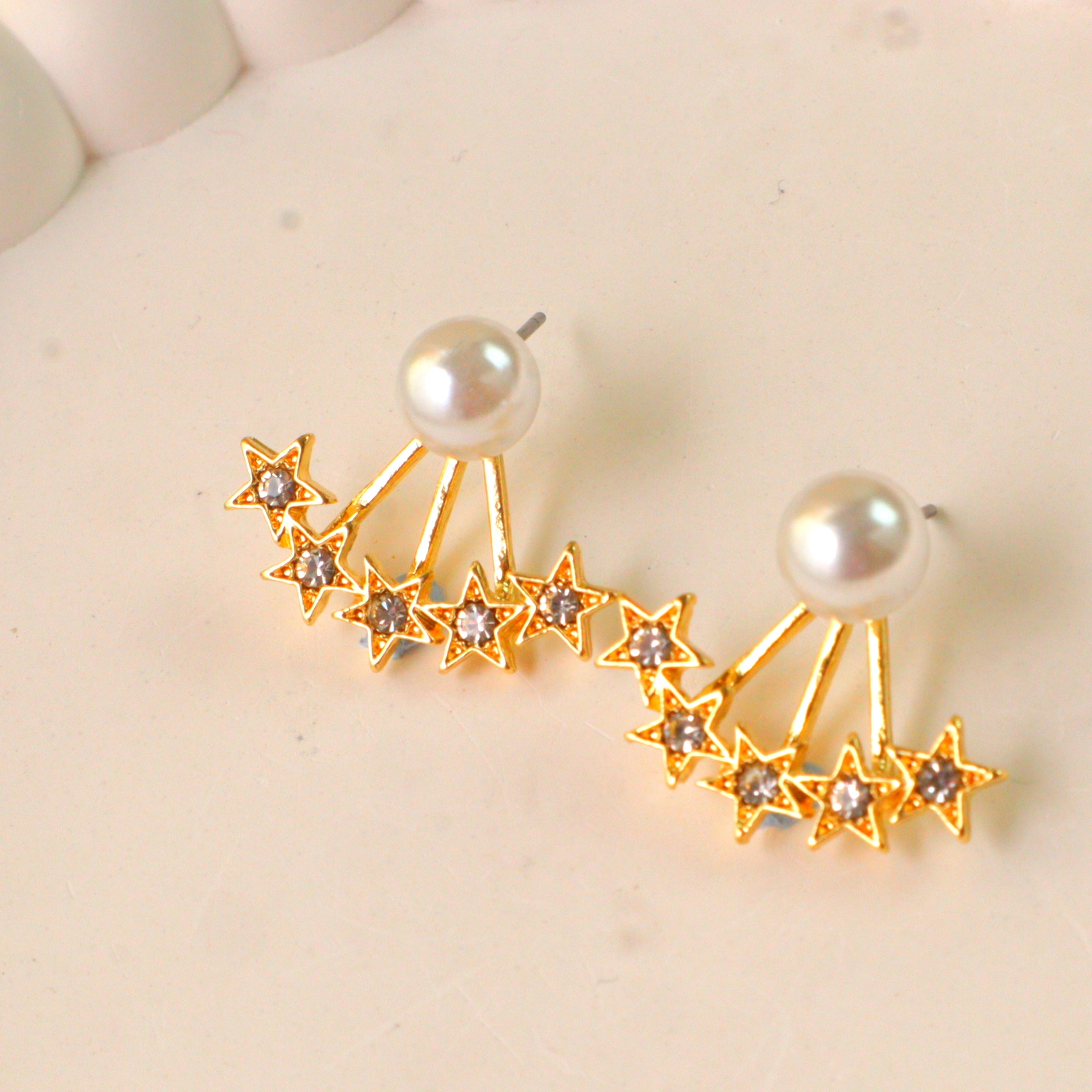Dainty Pearl & Gold Star Burst Earrings