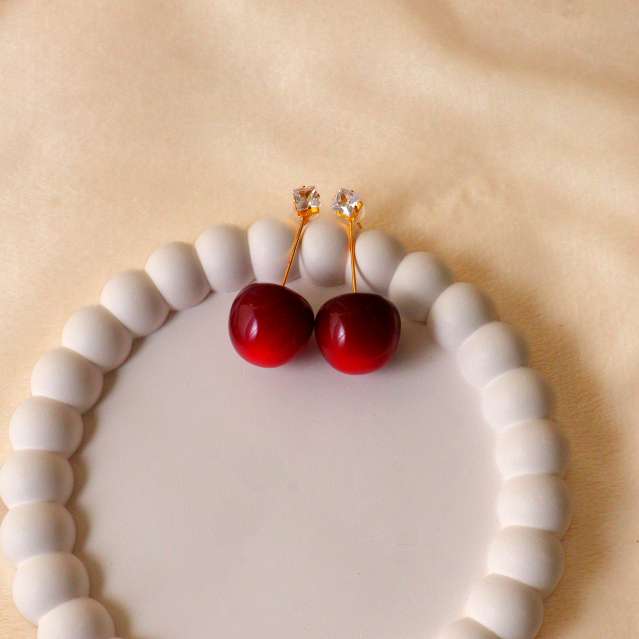 3D Cherry Drop Earrings – Realistic Red Fruit Dangle Earrings