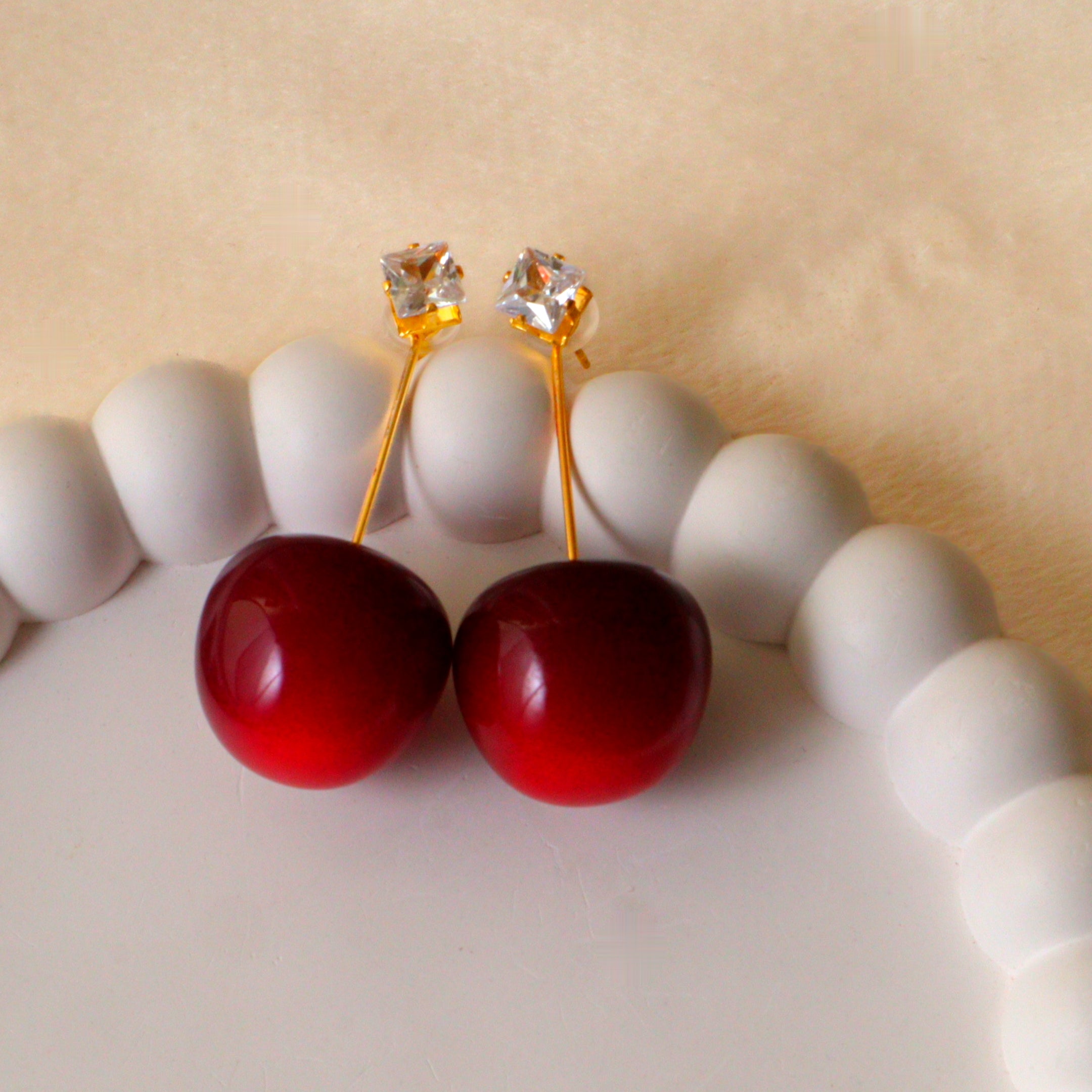 3D Cherry Drop Earrings – Realistic Red Fruit Dangle Earrings