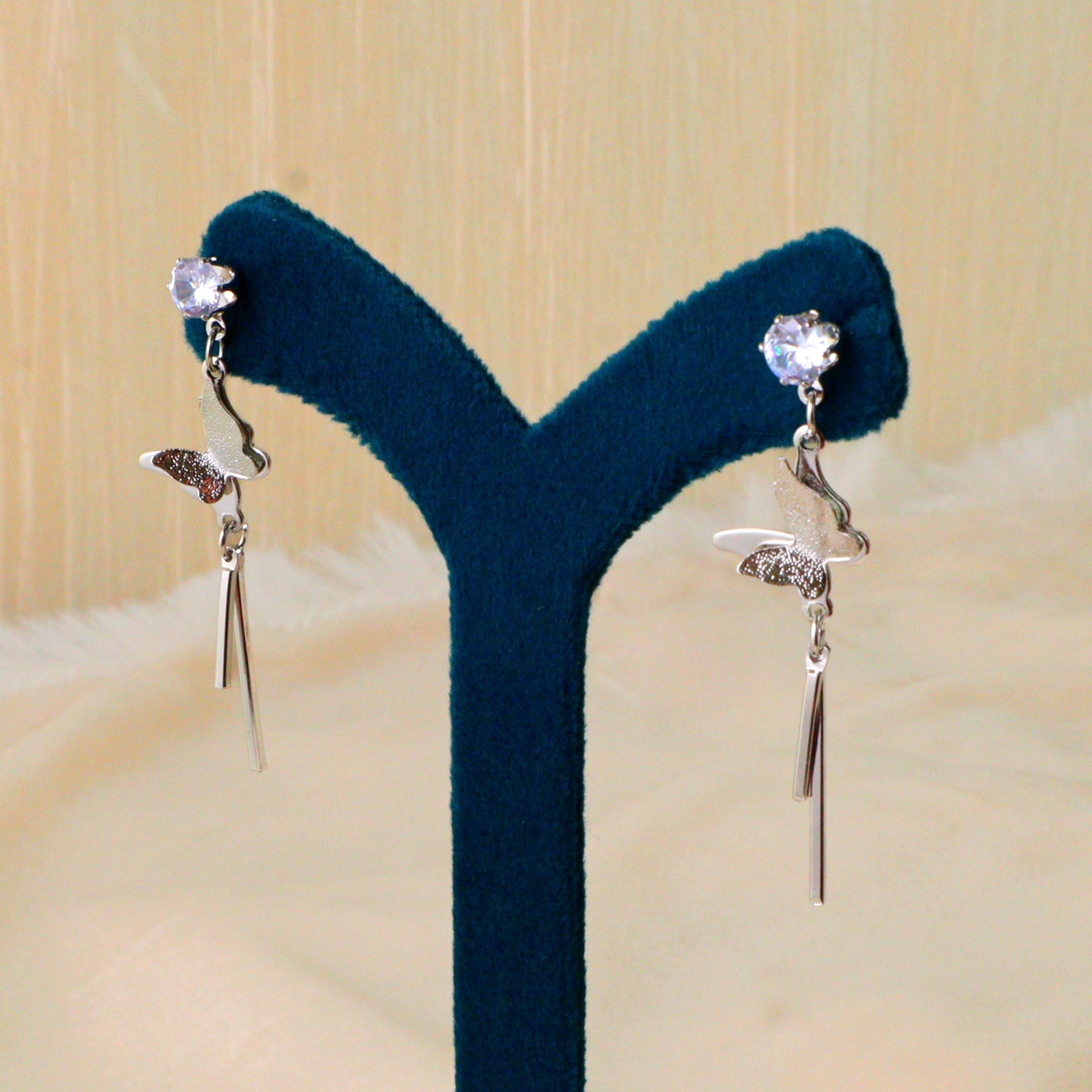 Dainty Metallic Linear Tassel Earrings – Textured Charm Drop Earrings with Linear Beads