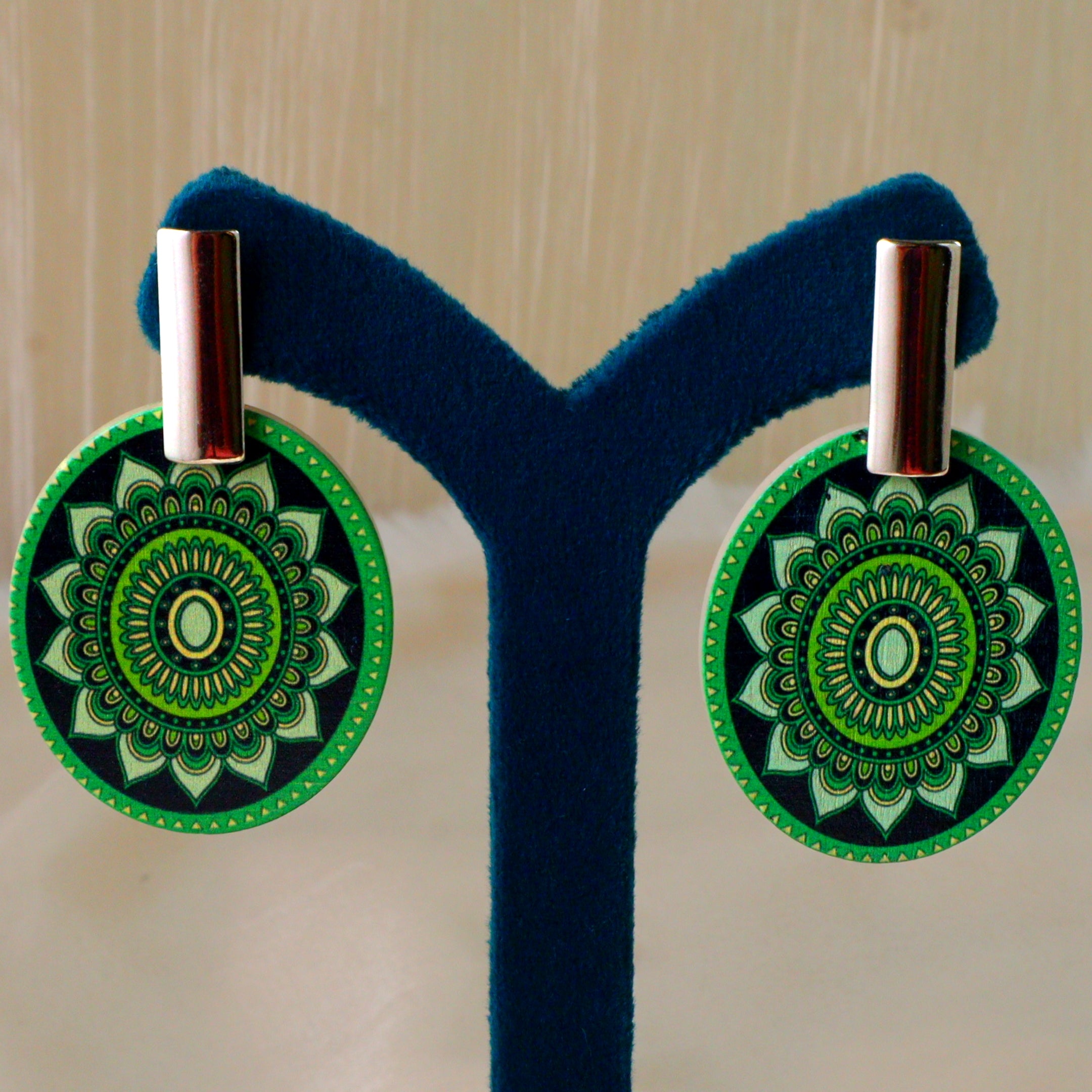 Boho Mandala Printed Disc Drop Earrings