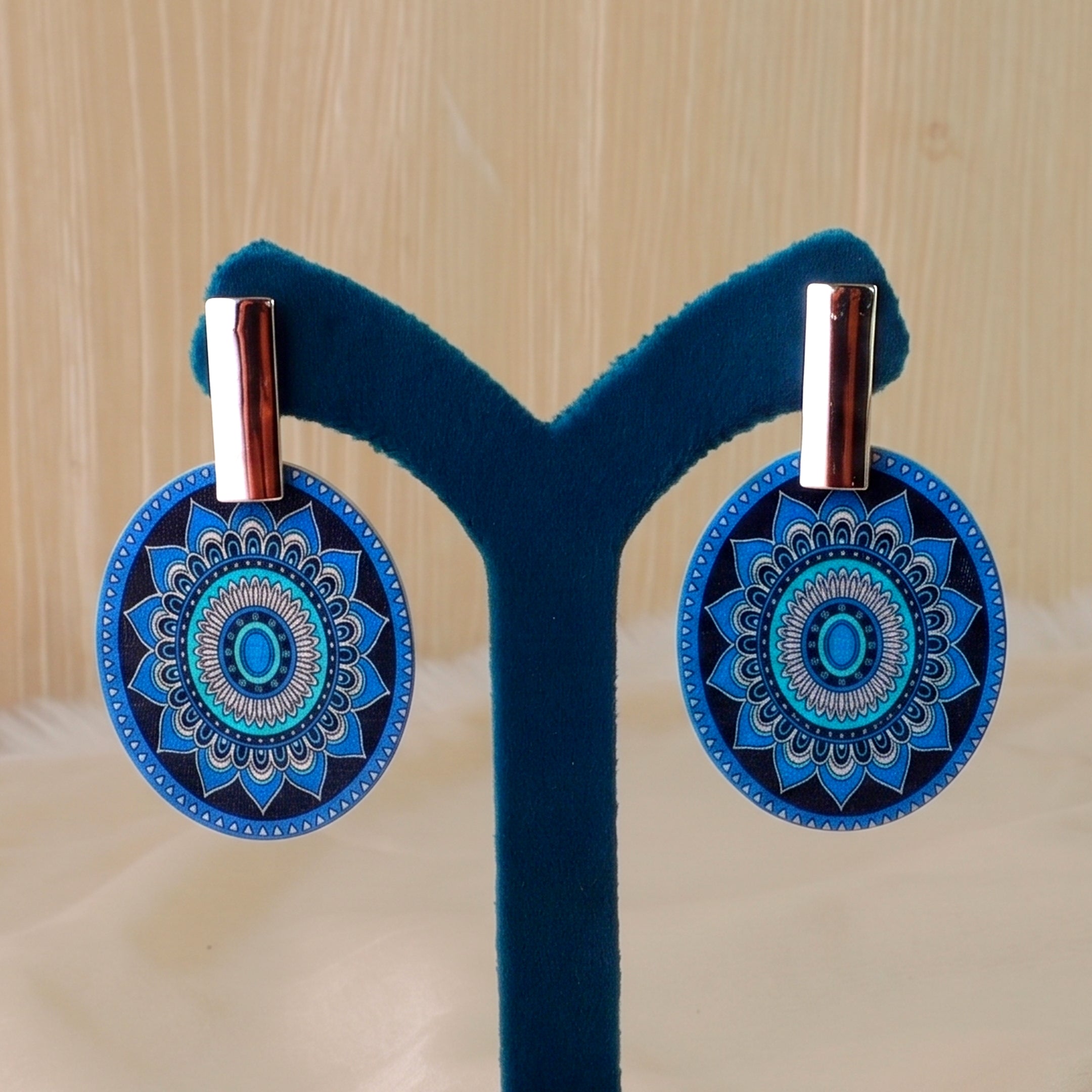 Boho Mandala Printed Disc Drop Earrings