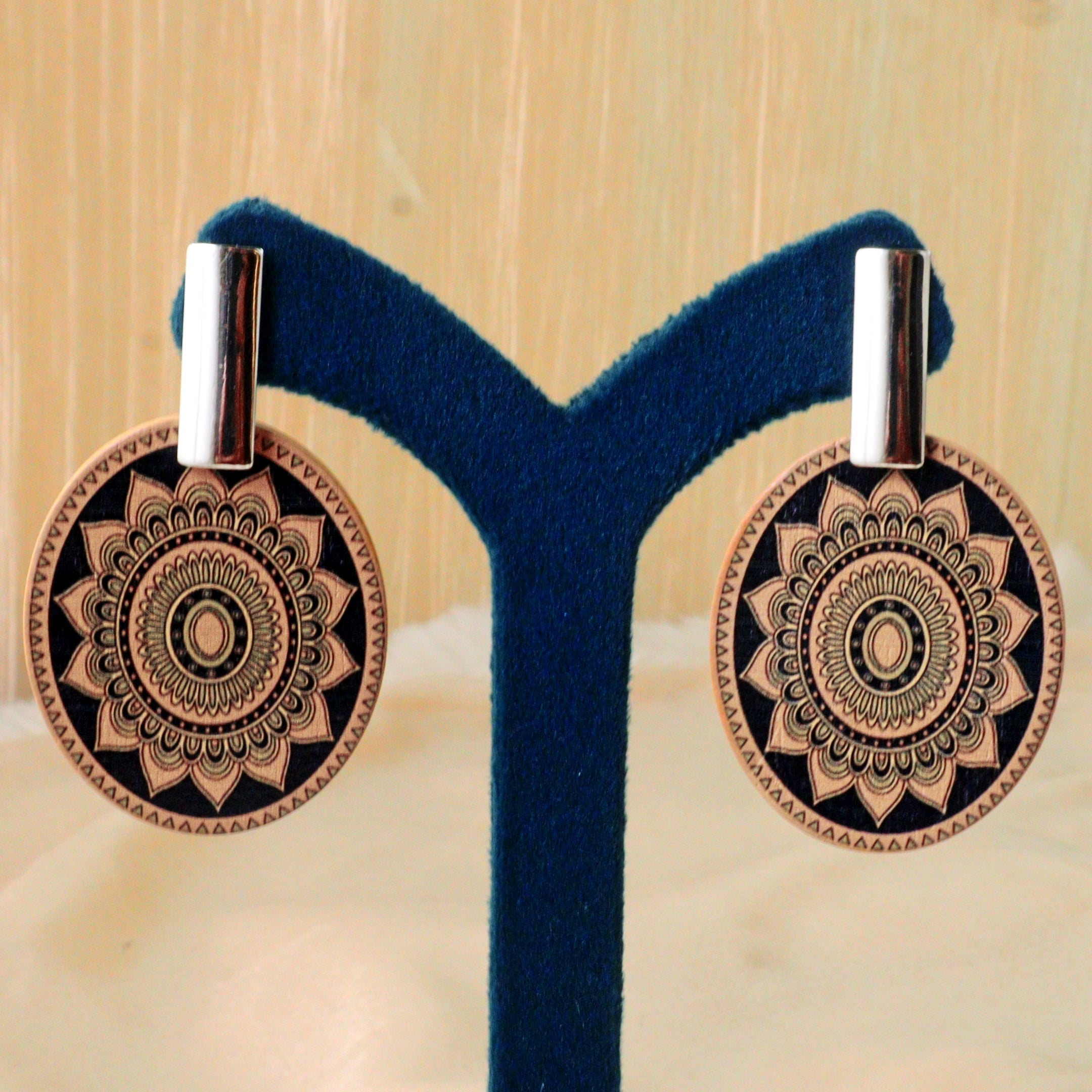 Boho Mandala Printed Disc Drop Earrings