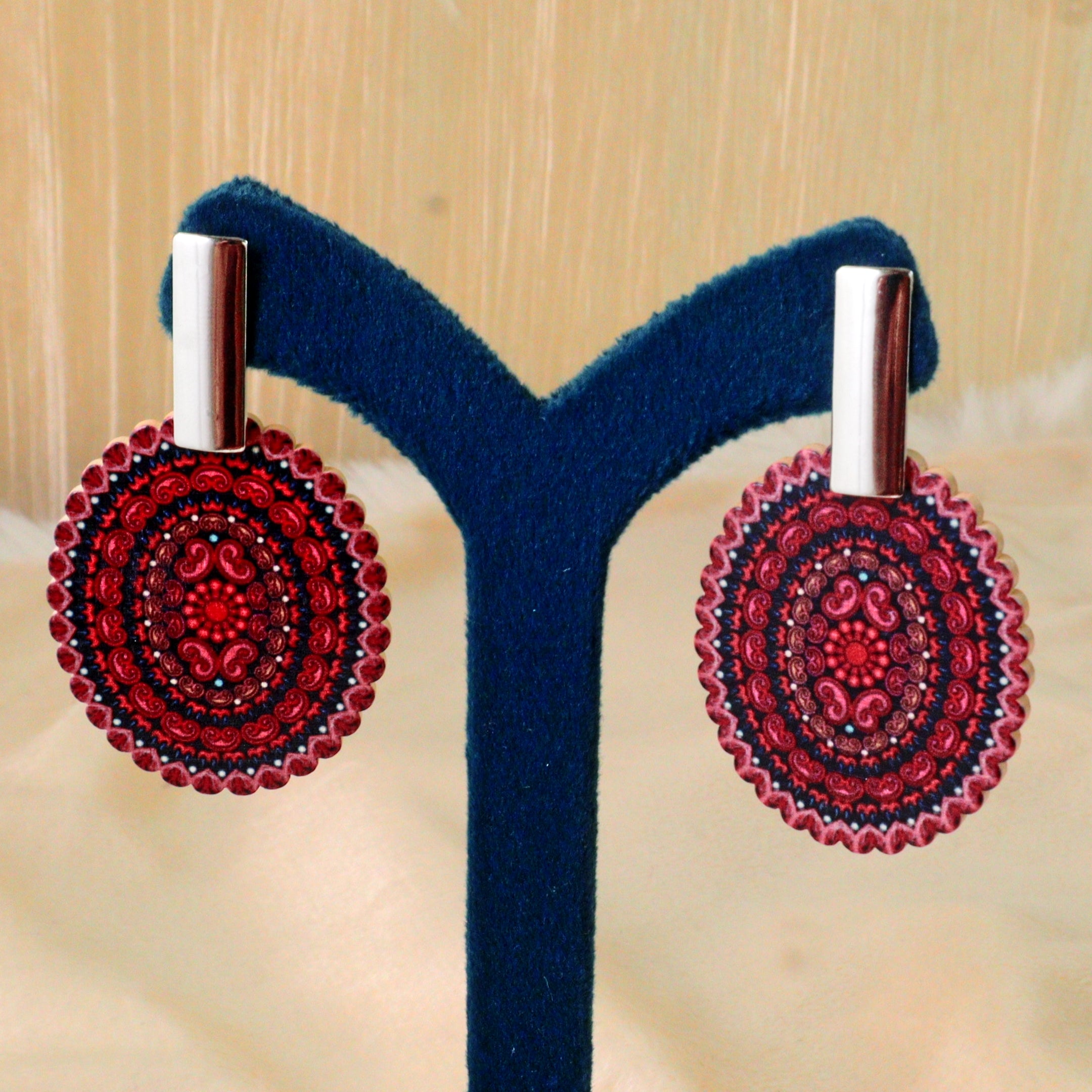 Boho Mandala Printed Disc Drop Earrings