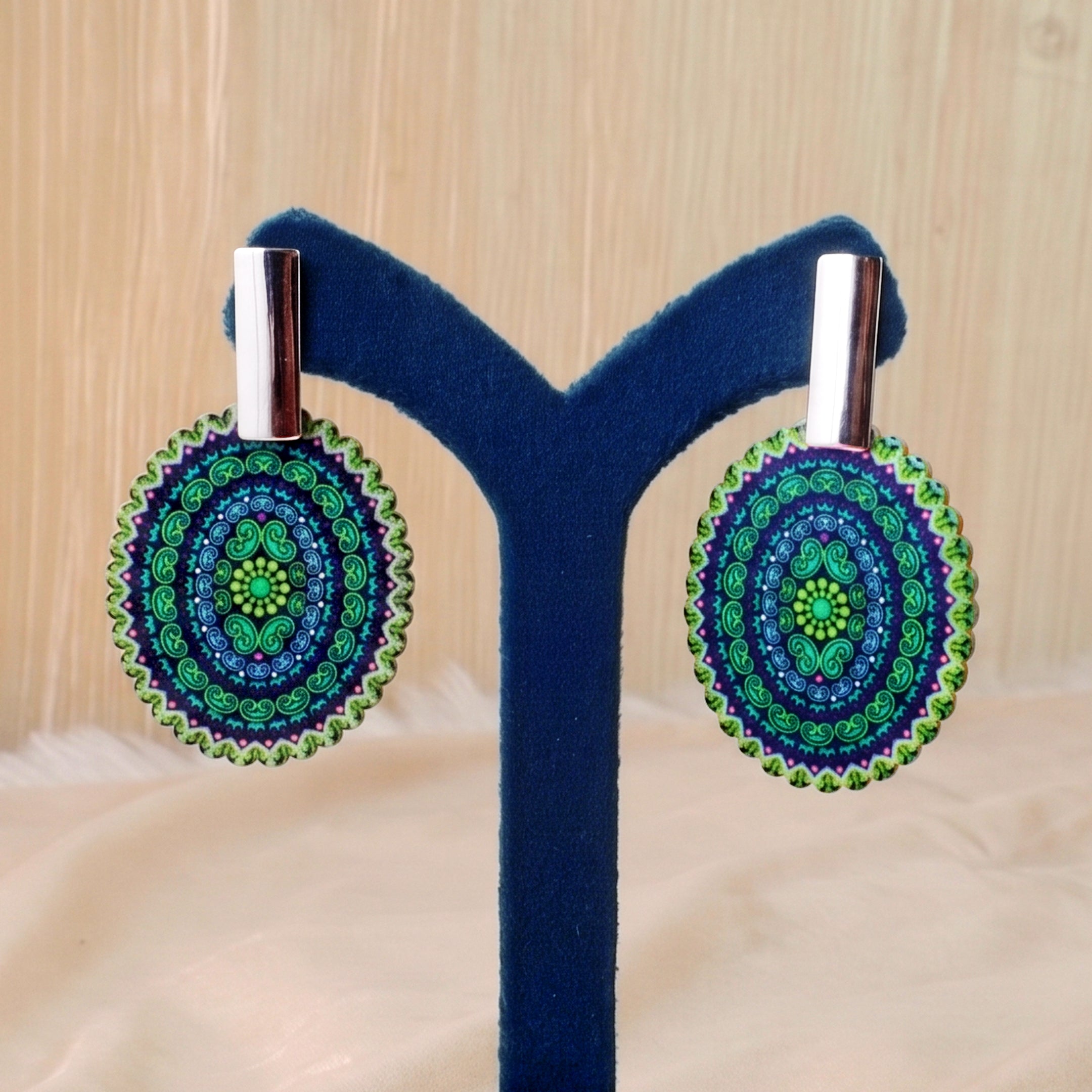 Boho Mandala Printed Disc Drop Earrings
