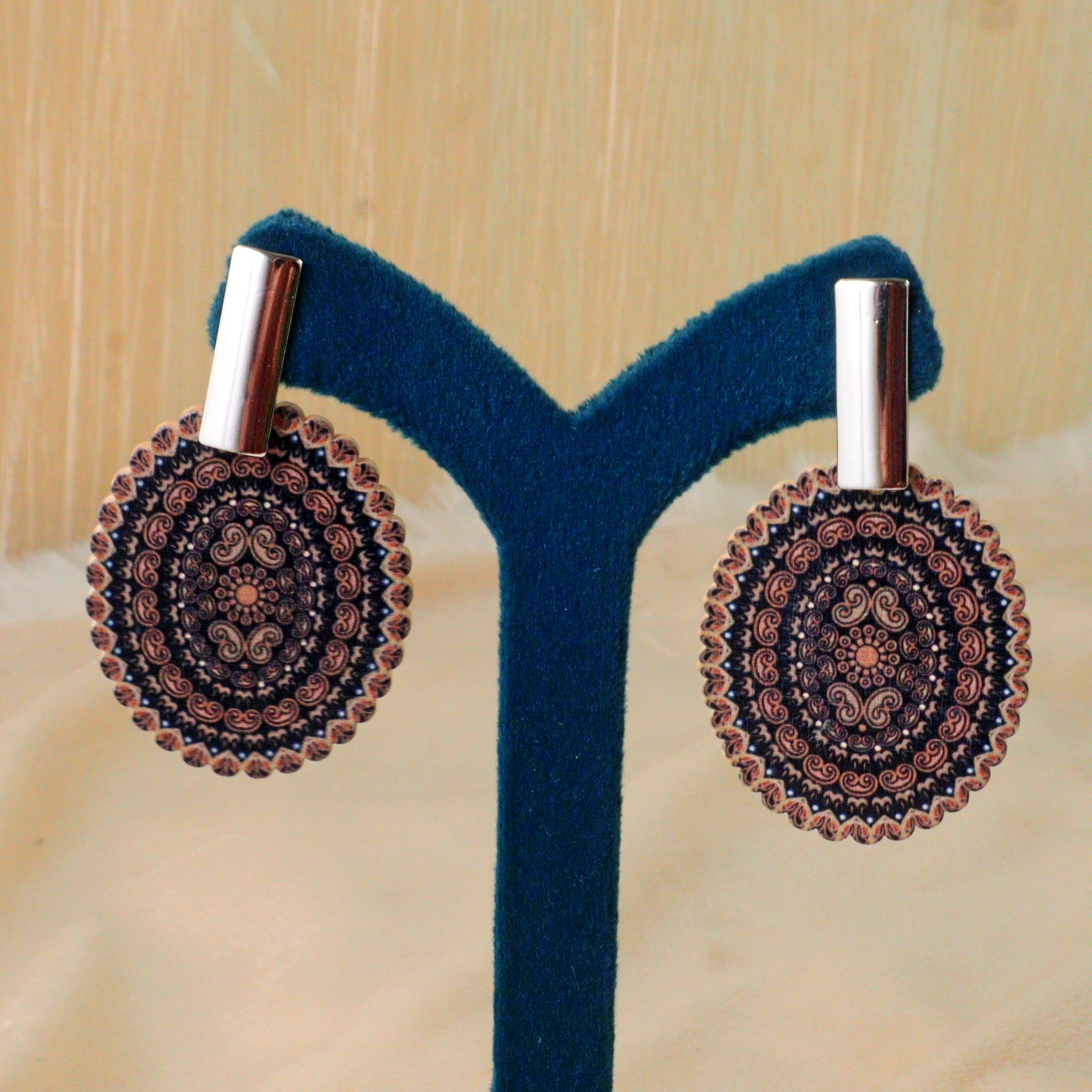 Boho Mandala Printed Disc Drop Earrings