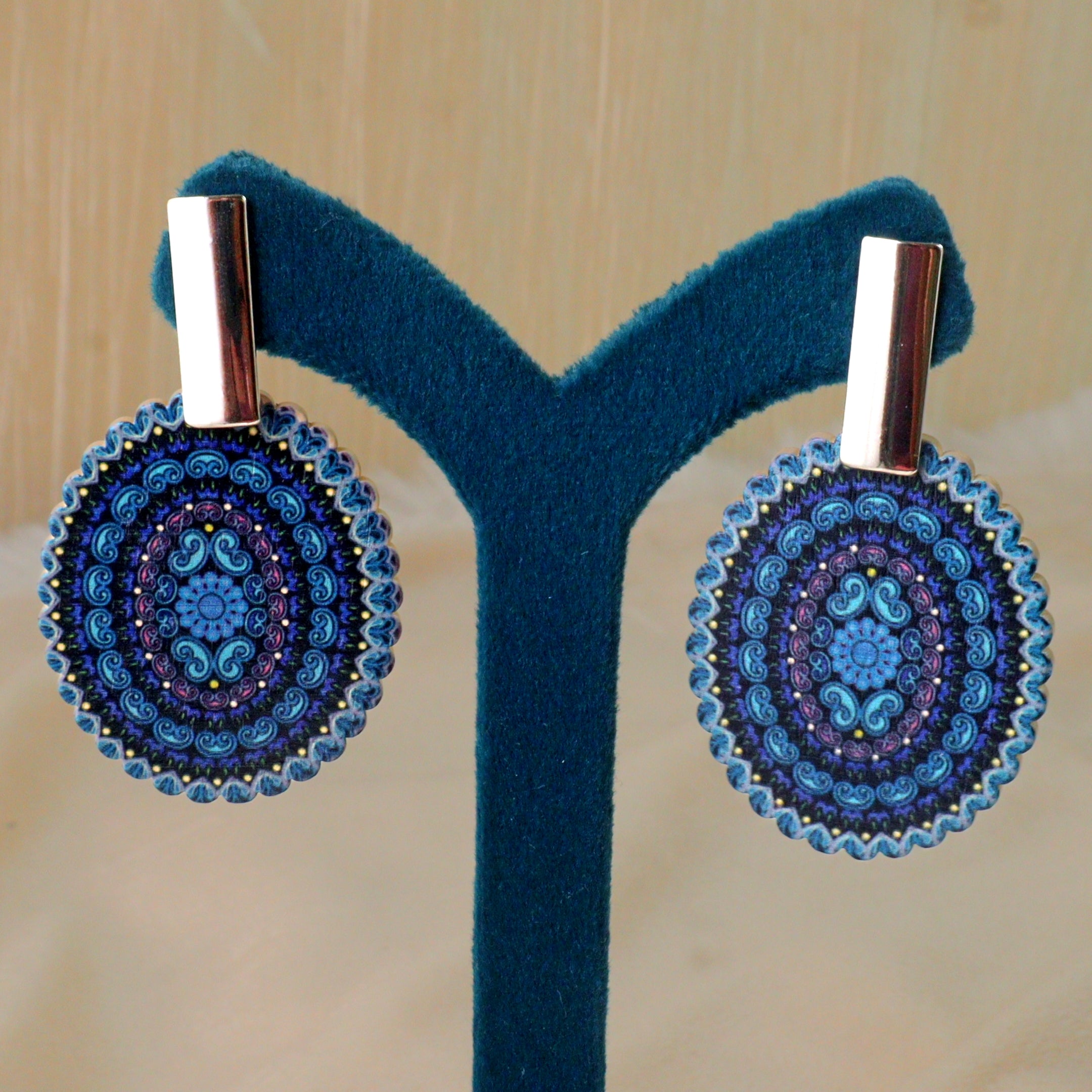 Boho Mandala Printed Disc Drop Earrings