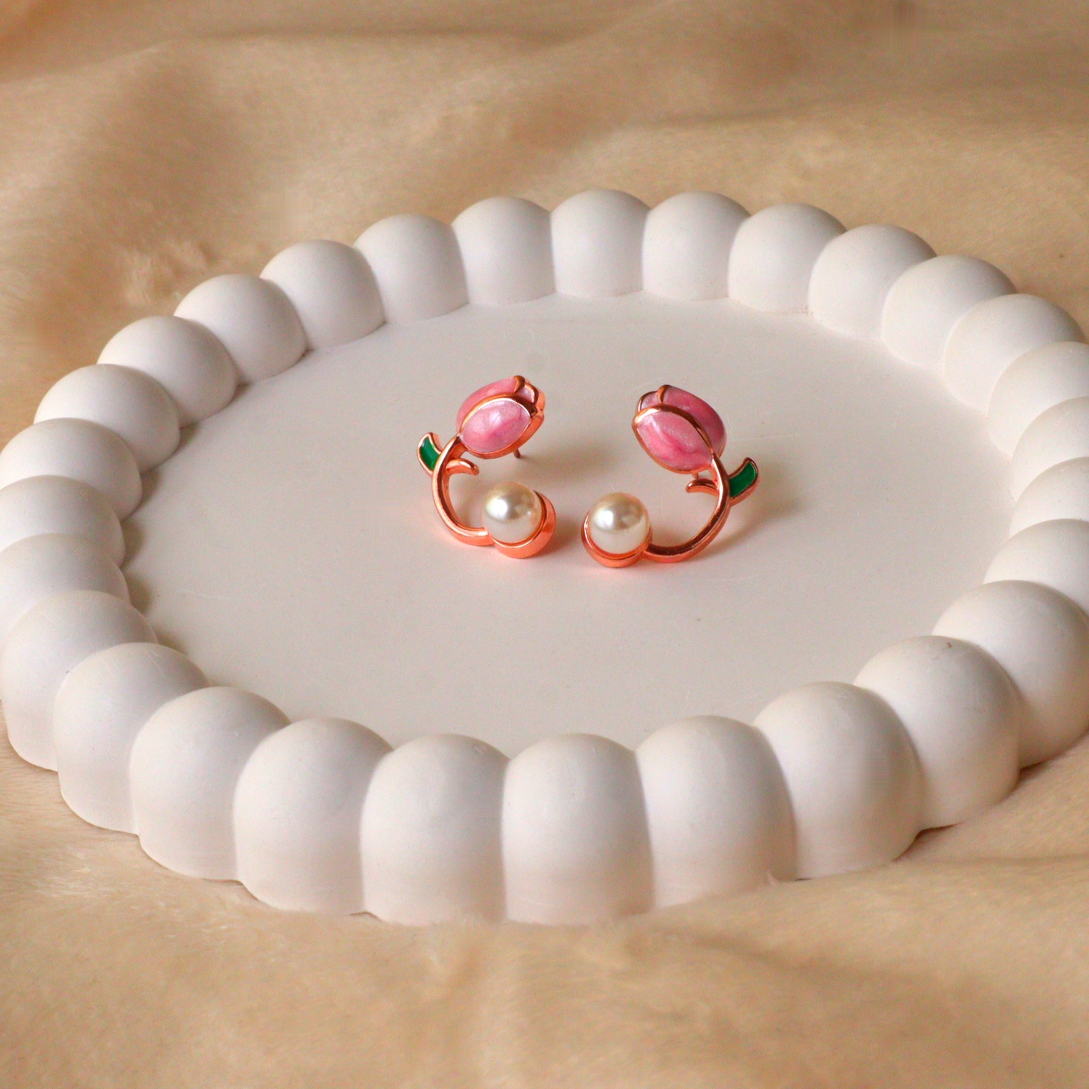 Pink Tulip Open Hoop Earrings – Dainty Floral Huggie Fashion Studs
