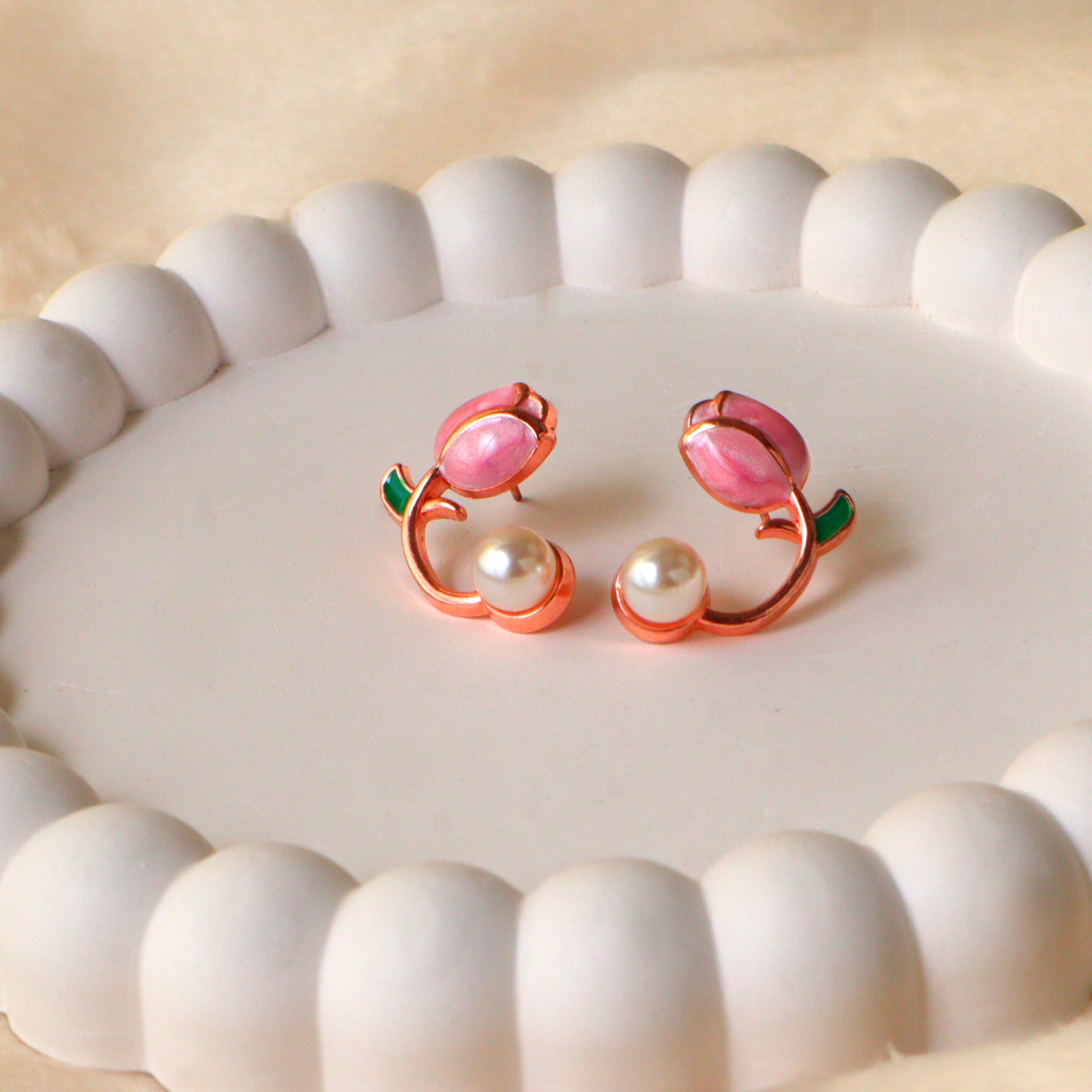 Pink Tulip Open Hoop Earrings – Dainty Floral Huggie Fashion Studs