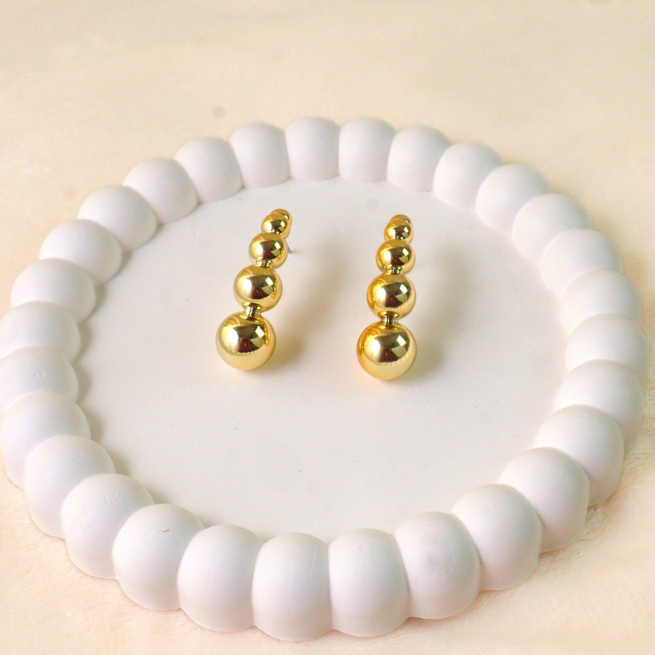 Chunky Gold Stacked Sphere Stud Earrings | 3-Tier and 4-Tier Gold Ball Drop Fashion Jewelry
