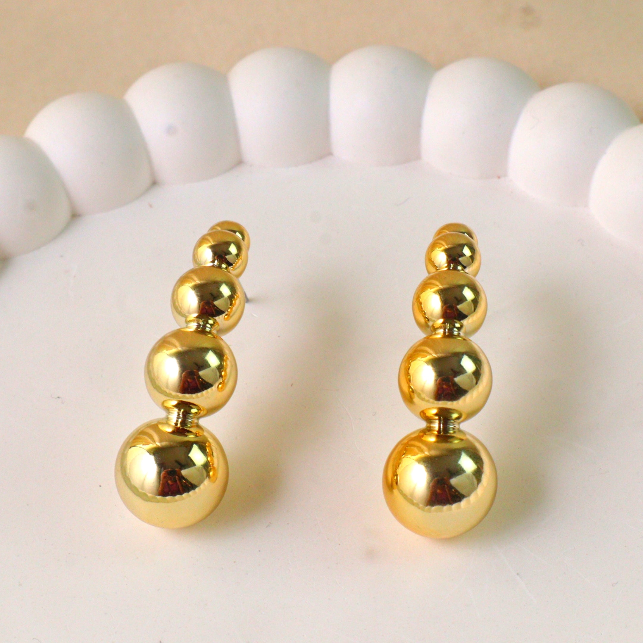 Chunky Gold Stacked Sphere Stud Earrings | 3-Tier and 4-Tier Gold Ball Drop Fashion Jewelry