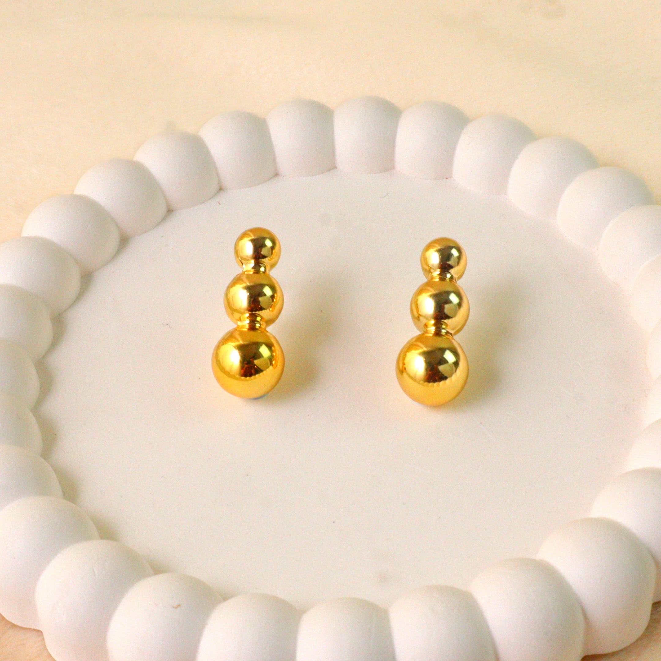 Chunky Gold Stacked Sphere Stud Earrings | 3-Tier and 4-Tier Gold Ball Drop Fashion Jewelry