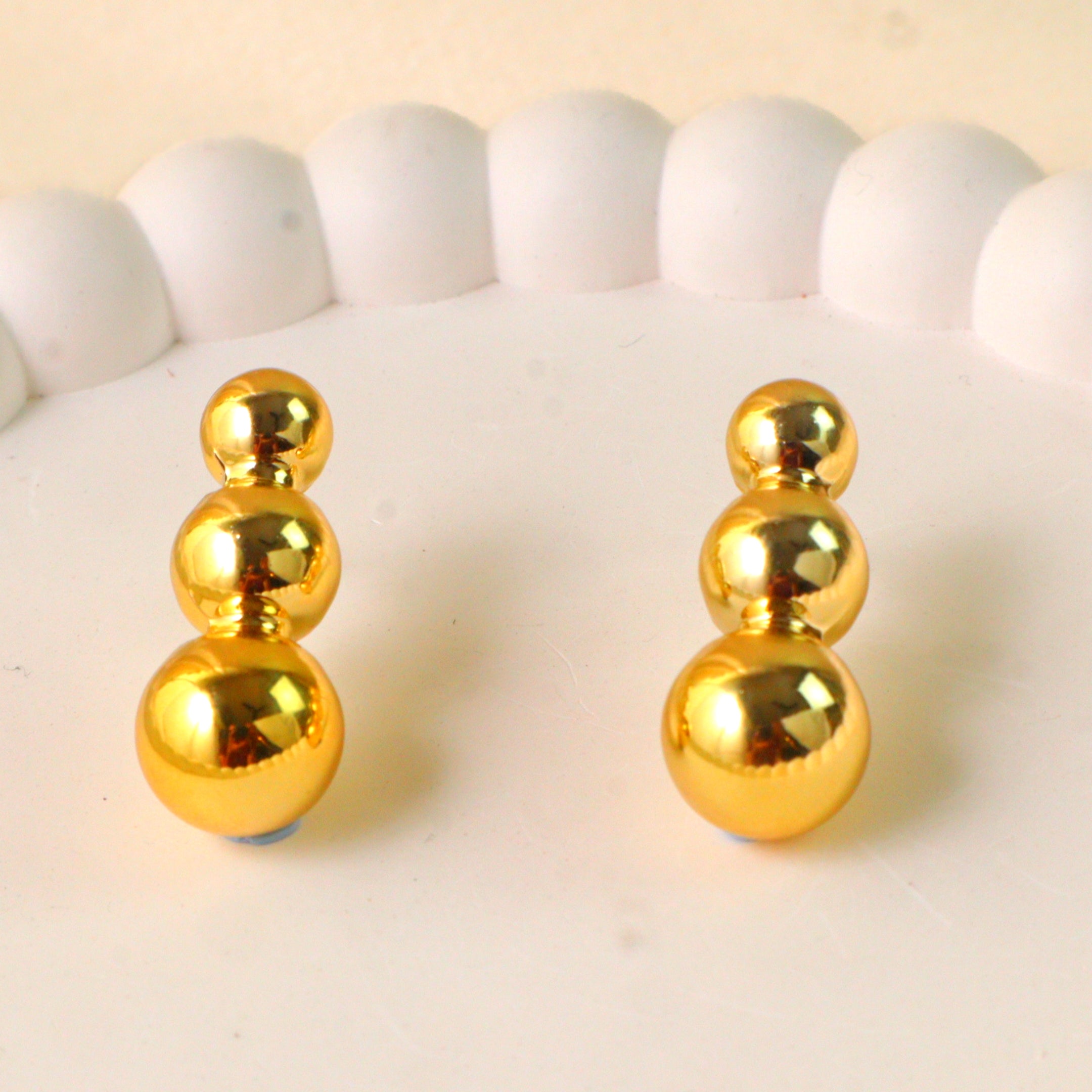 Chunky Gold Stacked Sphere Stud Earrings | 3-Tier and 4-Tier Gold Ball Drop Fashion Jewelry