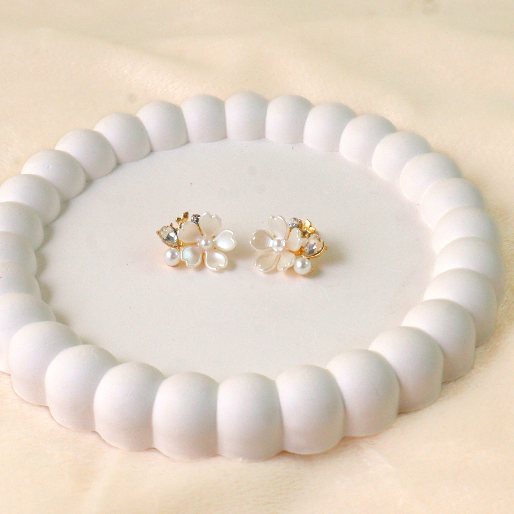 White Flower Cluster Stud Earrings