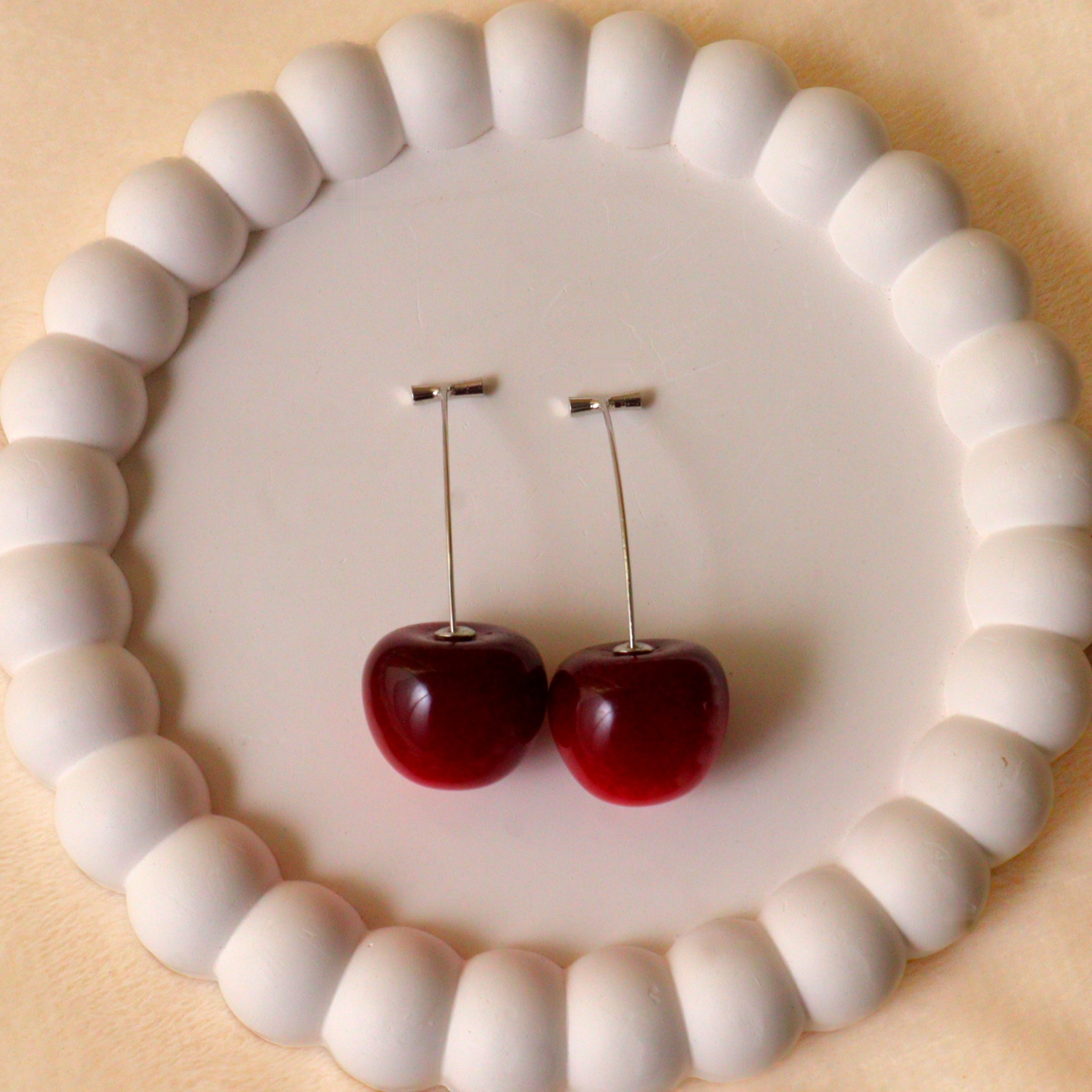 3D Cherry Drop Earrings – Realistic Red Fruit Dangle Earrings