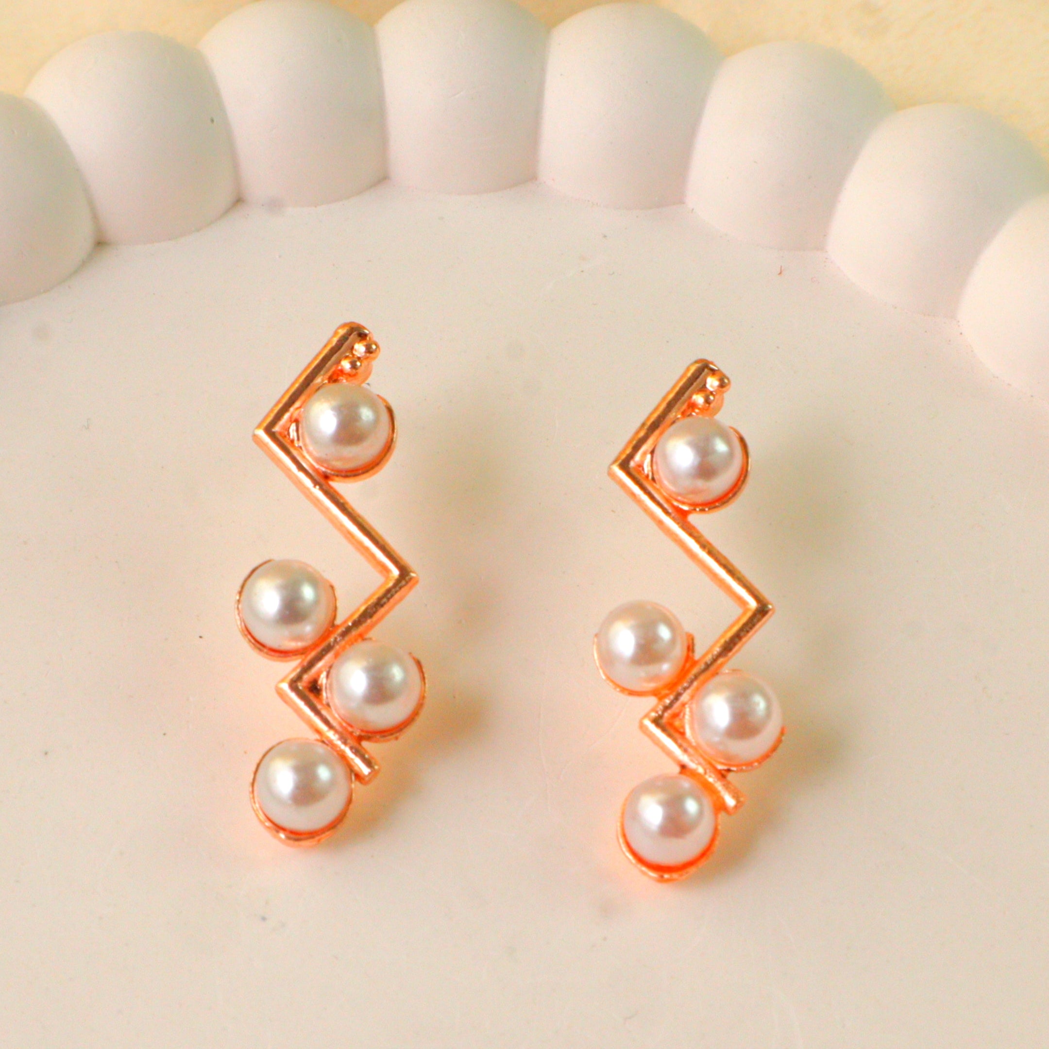 Geometric Zig Zag Pearl Drop Earrings