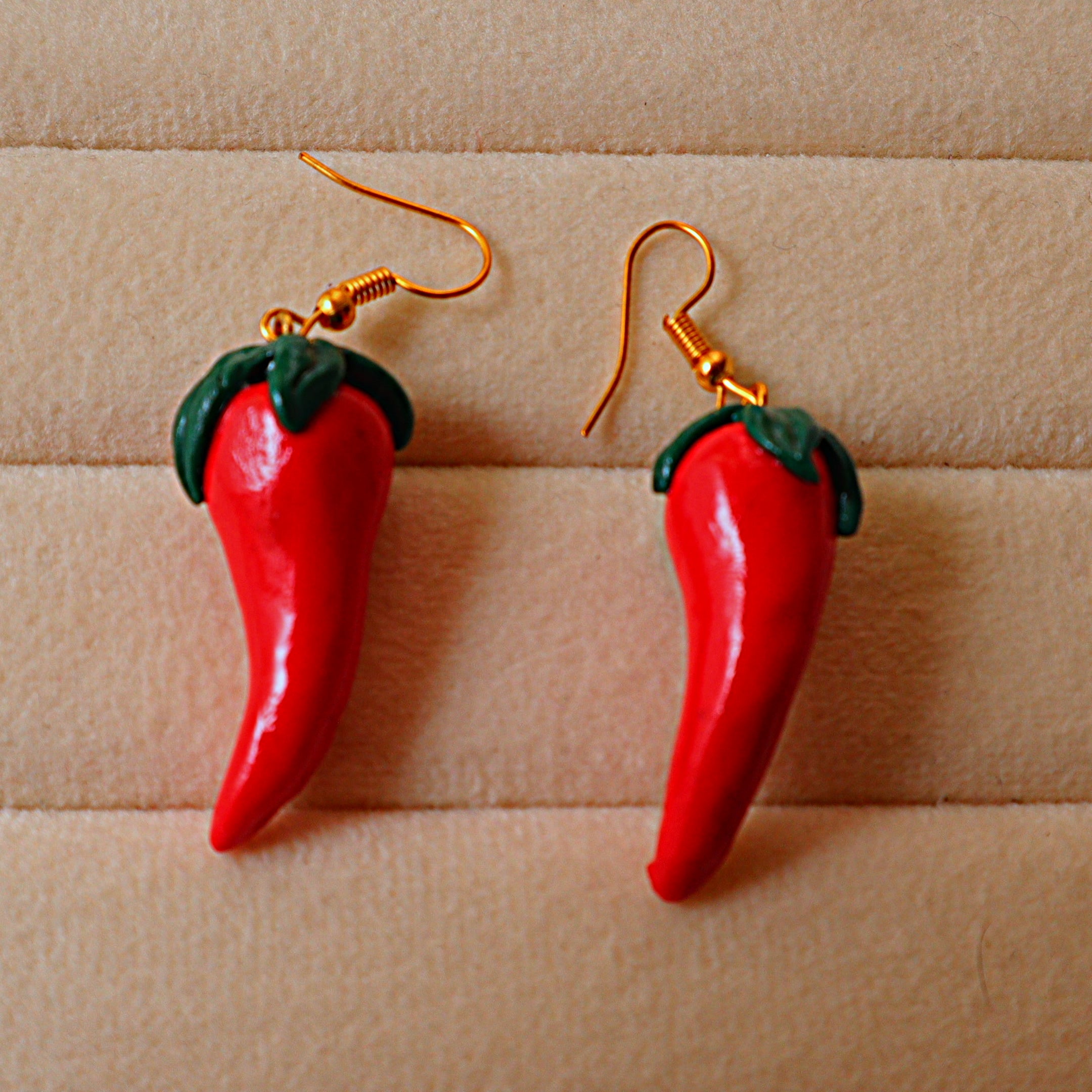 Handmade Red Chilli Dangle Earrings | Quirky Polymer Clay Food Jewelry