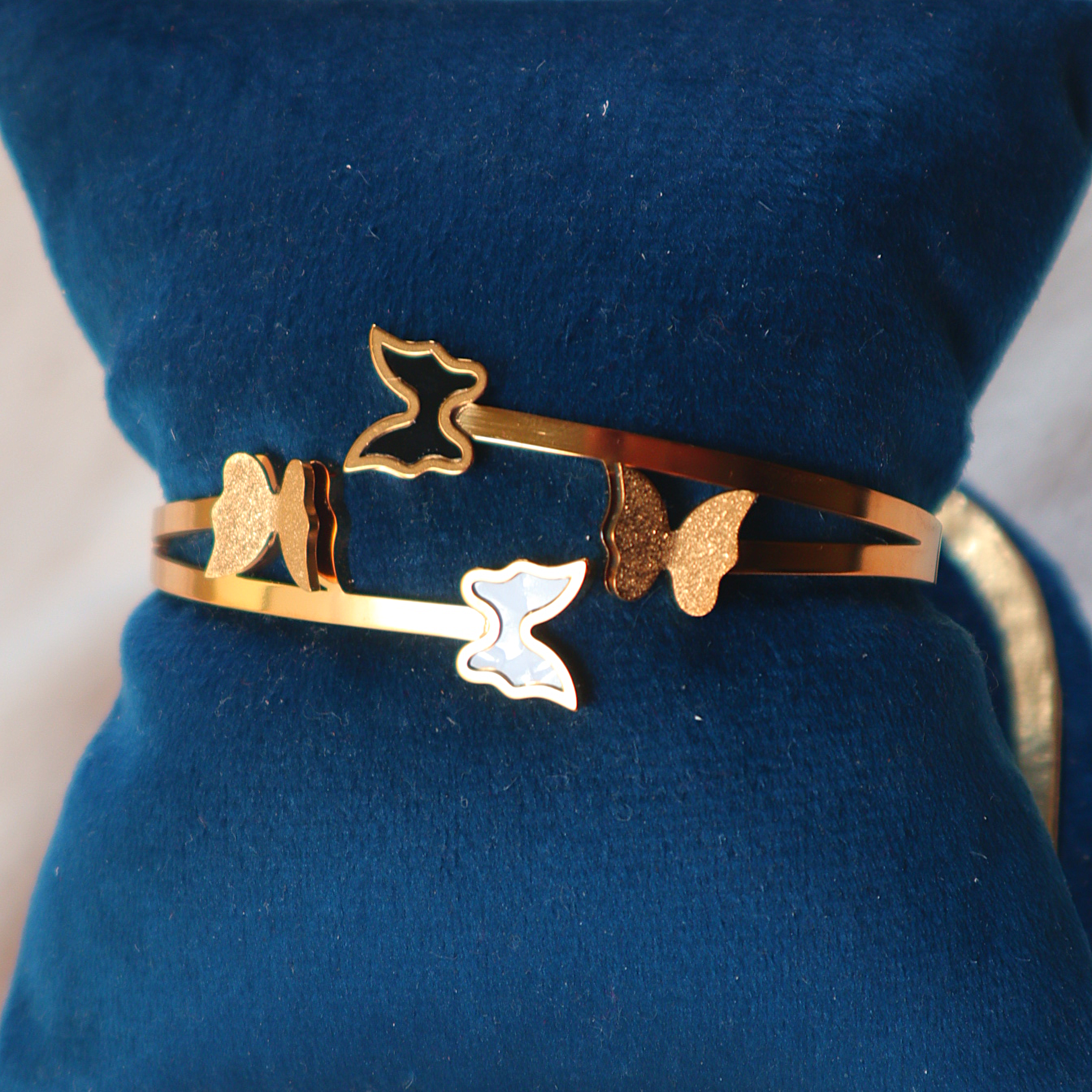 Anti-Tarnish Butterfly Adjustable Bangle Bracelet for Women – Gold Plated Stainless Steel Bracelet