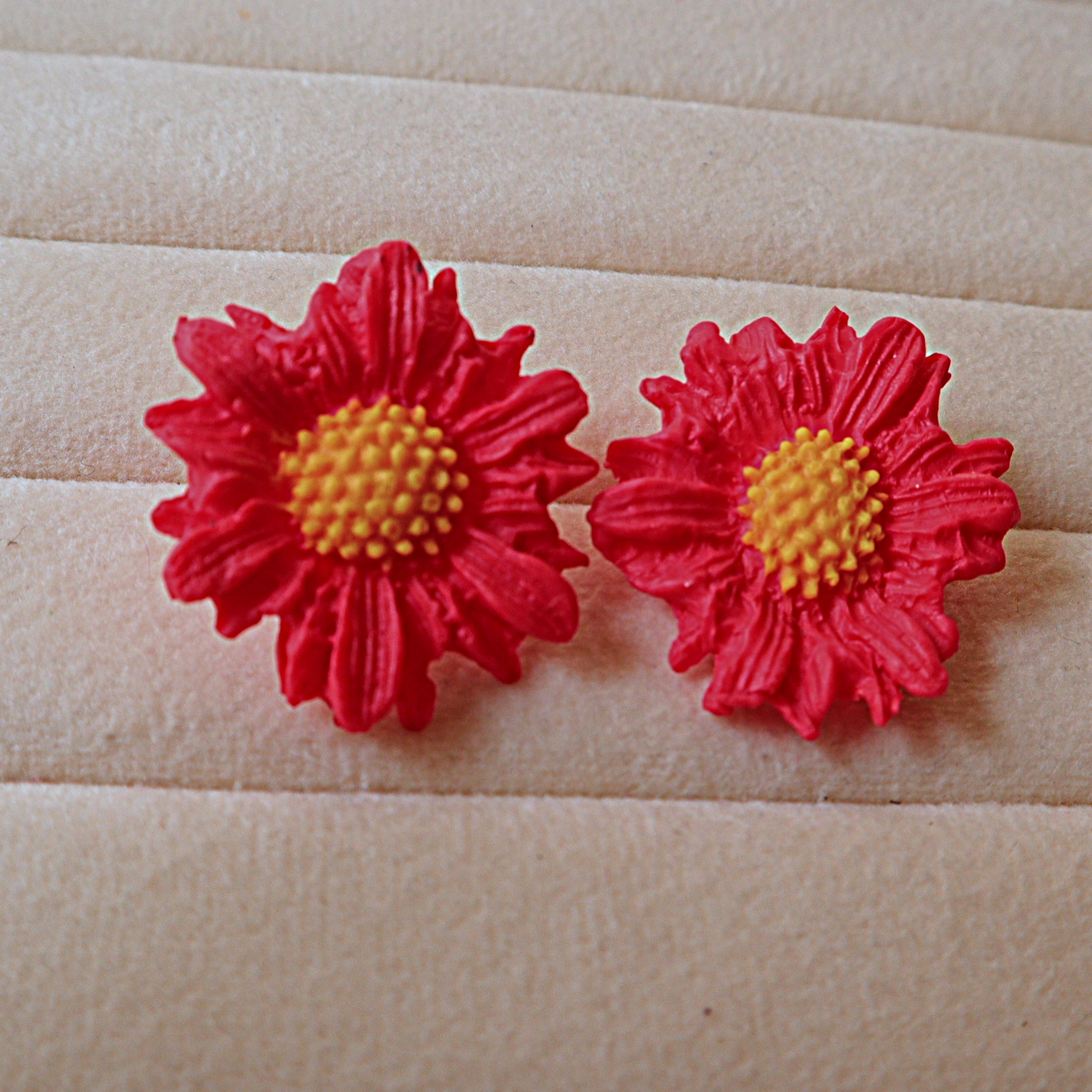 Handmade Textured Flower Stud Earrings | Daisy & Sunflower Polymer Clay Ear Studs