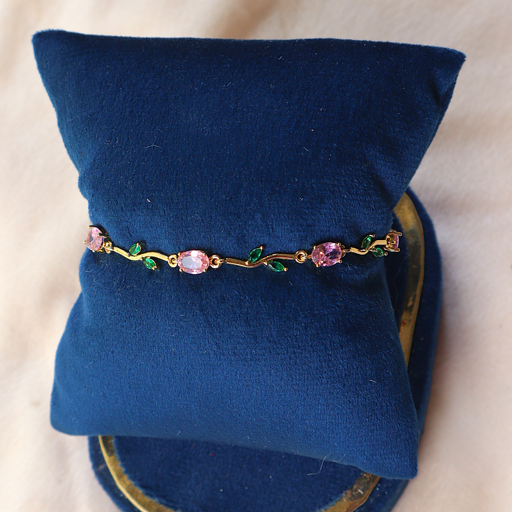 Gold Plated Tulip Red Crystal Bracelet for Women – Gold Plated Floral Bracelet