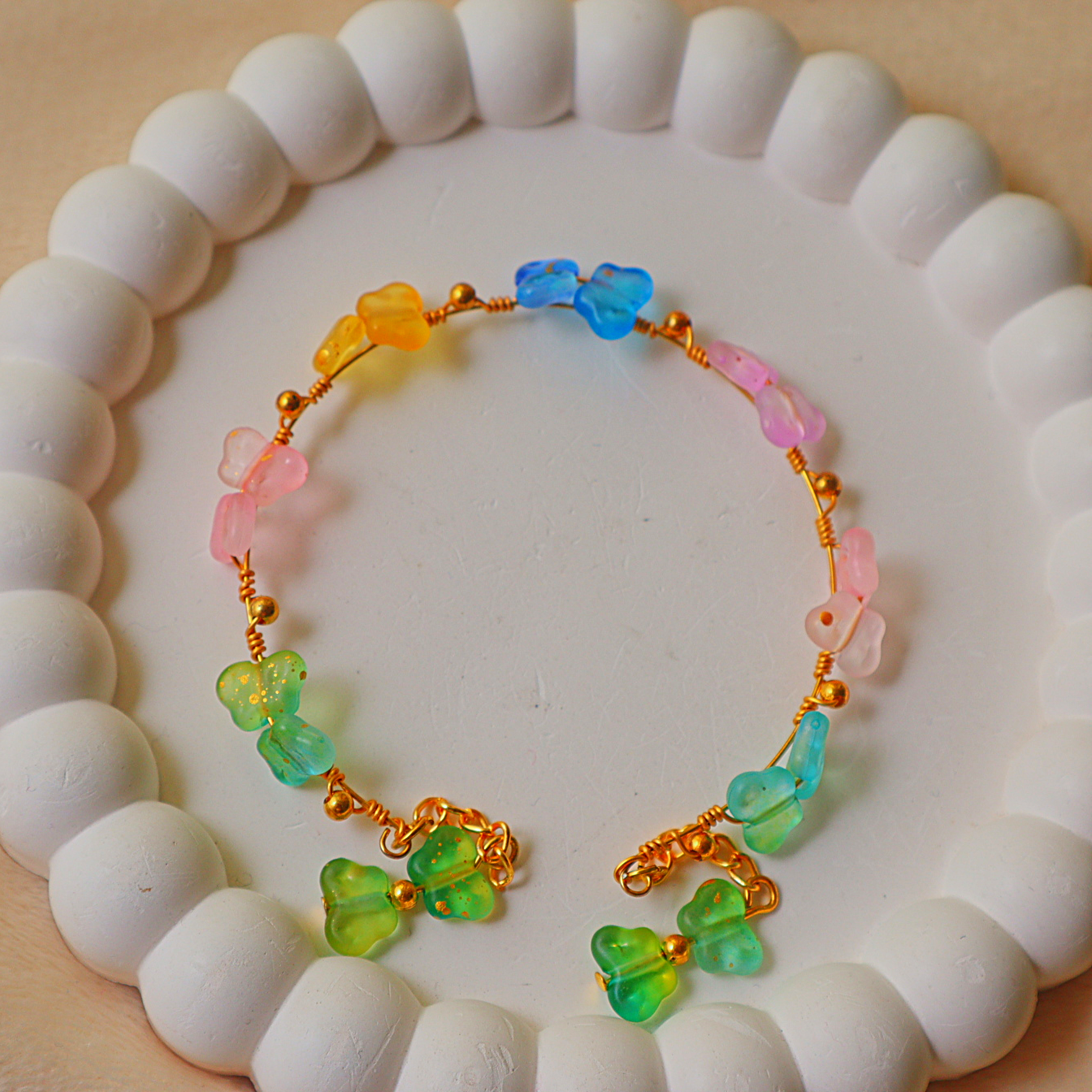 Handmade Pastel Butterfly Beaded Bracelet | Colorful Glass Butterfly Charm Bracelet | Cute Aesthetic Jewelry Gift for Women