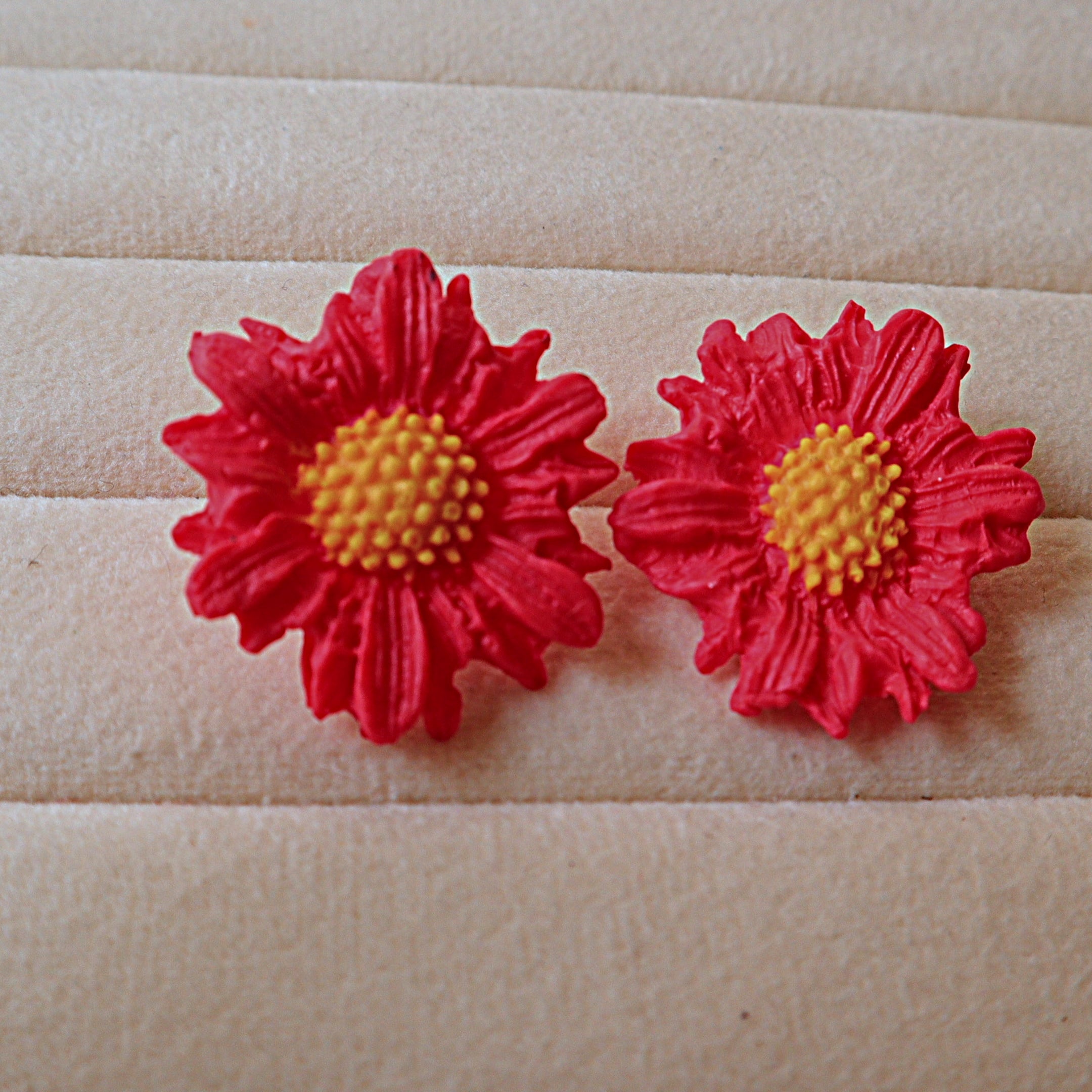 Handmade Textured Flower Stud Earrings | Daisy & Sunflower Polymer Clay Ear Studs