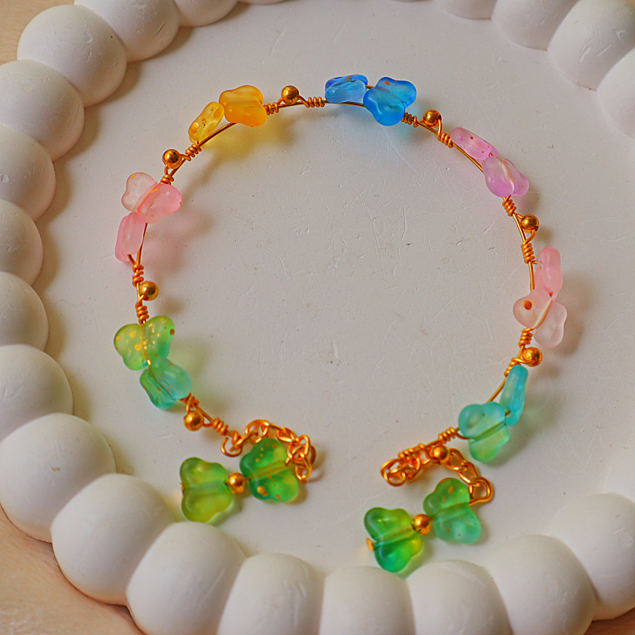 Handmade Pastel Butterfly Beaded Bracelet | Colorful Glass Butterfly Charm Bracelet | Cute Aesthetic Jewelry Gift for Women