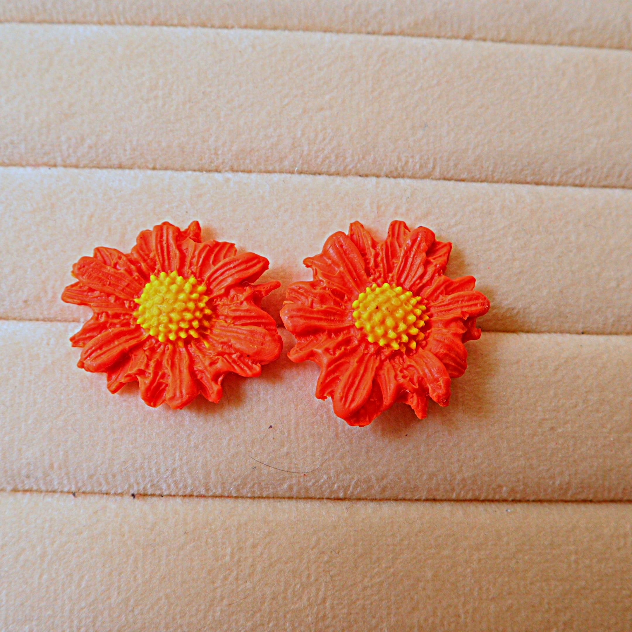 Handmade Textured Flower Stud Earrings | Daisy & Sunflower Polymer Clay Ear Studs