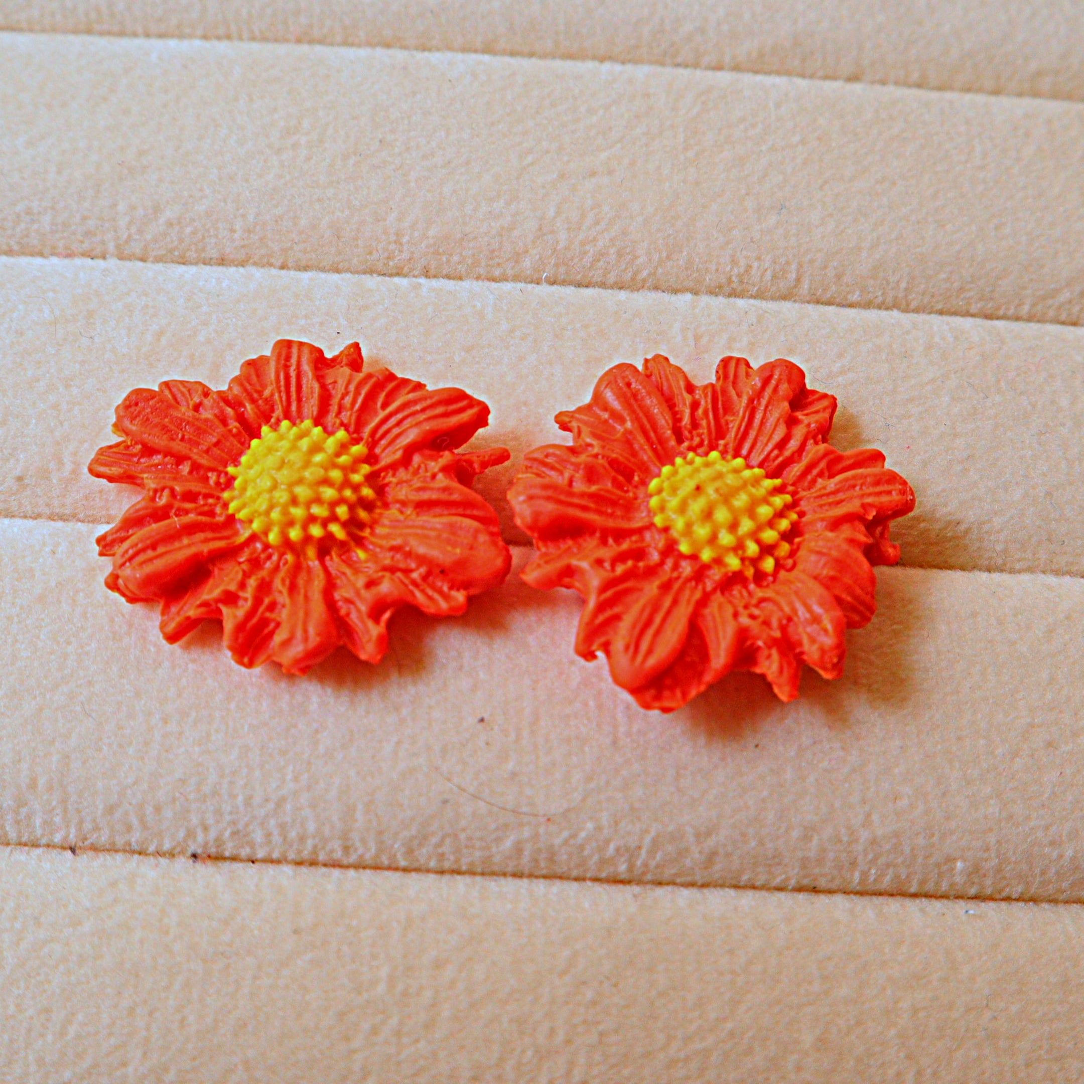 Handmade Textured Flower Stud Earrings | Daisy & Sunflower Polymer Clay Ear Studs