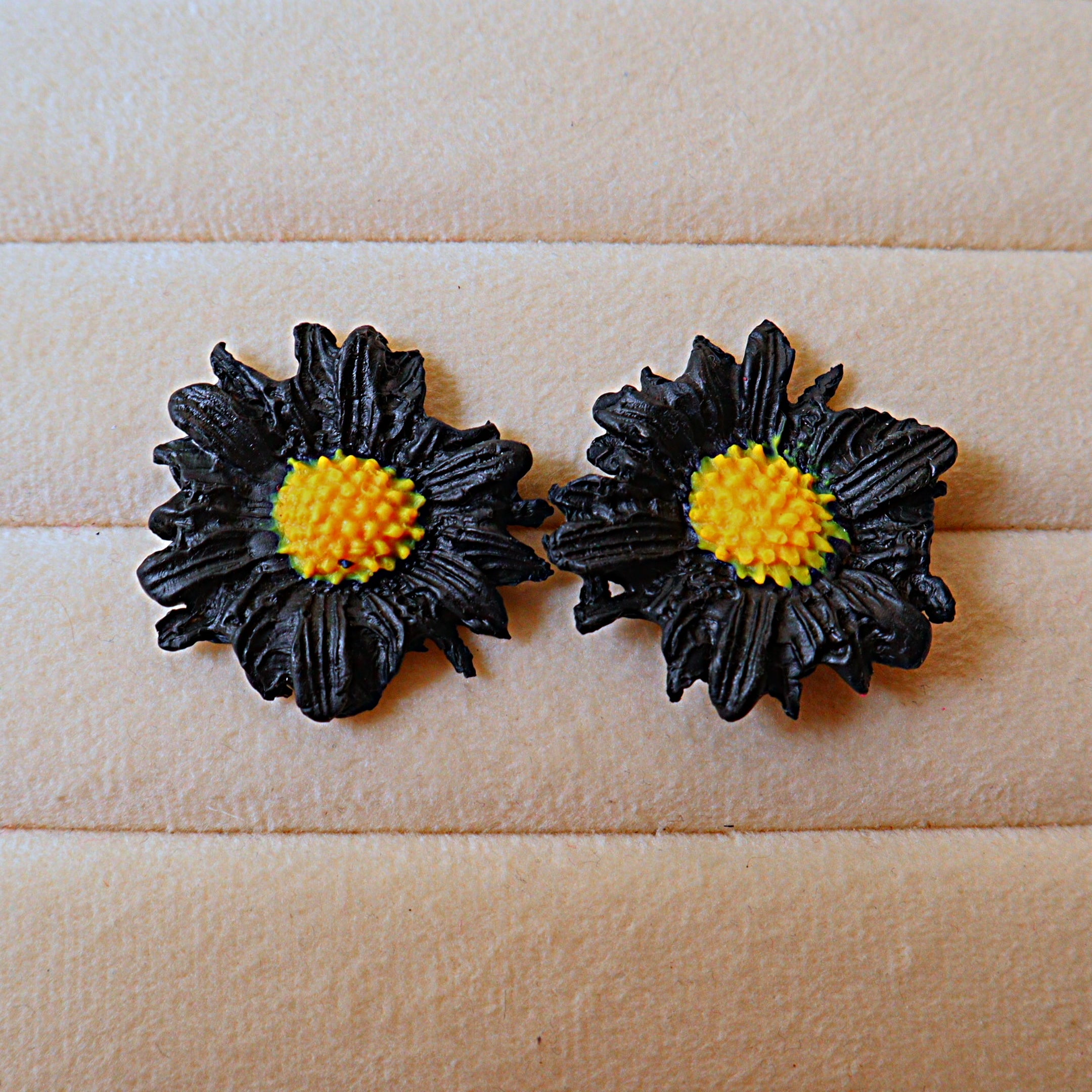 Handmade Textured Flower Stud Earrings | Daisy & Sunflower Polymer Clay Ear Studs