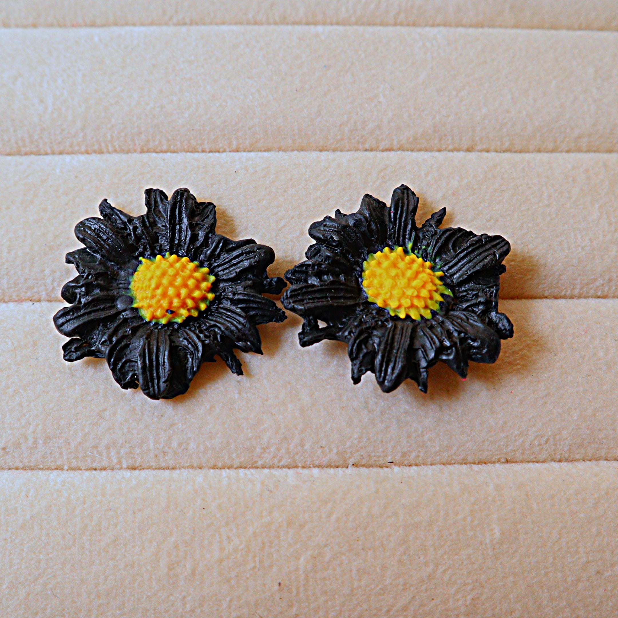 Handmade Textured Flower Stud Earrings | Daisy & Sunflower Polymer Clay Ear Studs