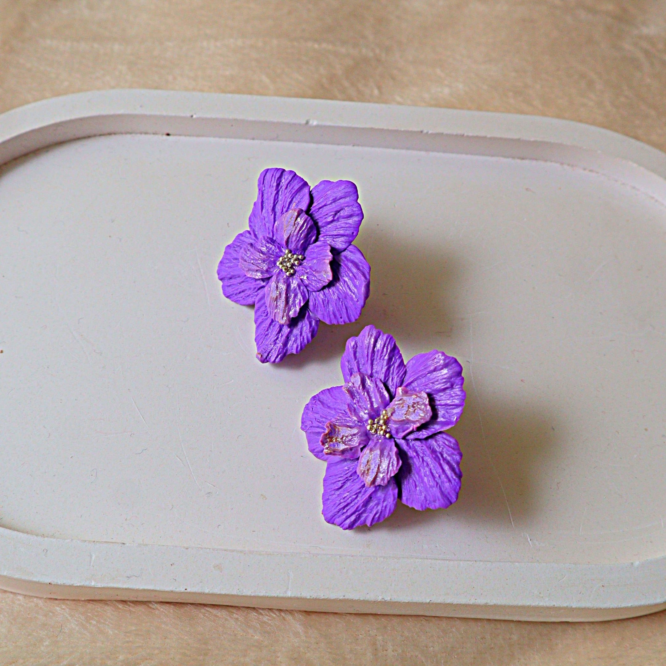 Handmade Purple Orchid Flower Stud Earrings | Layered Petal Floral Statement Studs