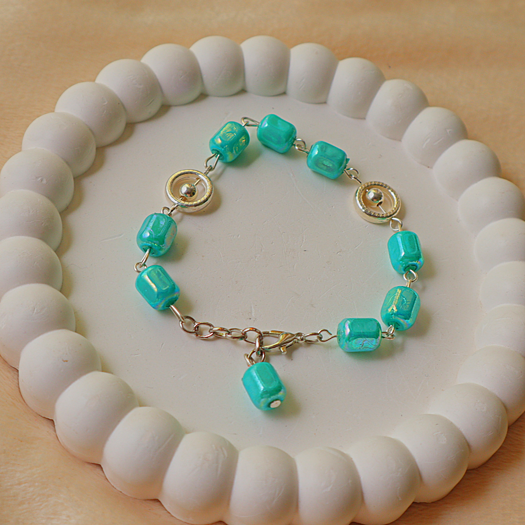 Handmade Aqua Breeze Glass Beaded Bracelet | Turquoise Blue Artisan Bracelet