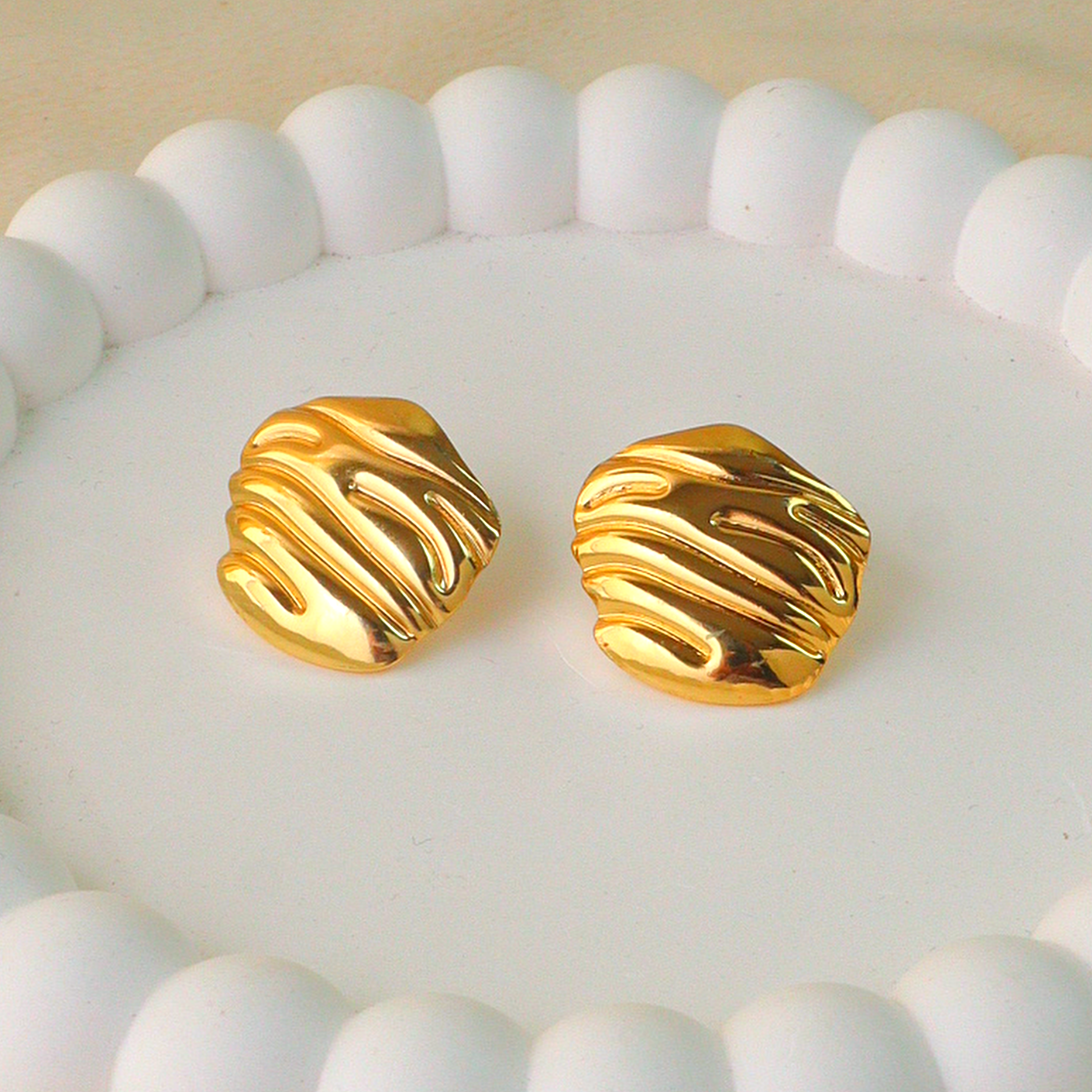 Golden Ripple Anti-Tarnish Earrings