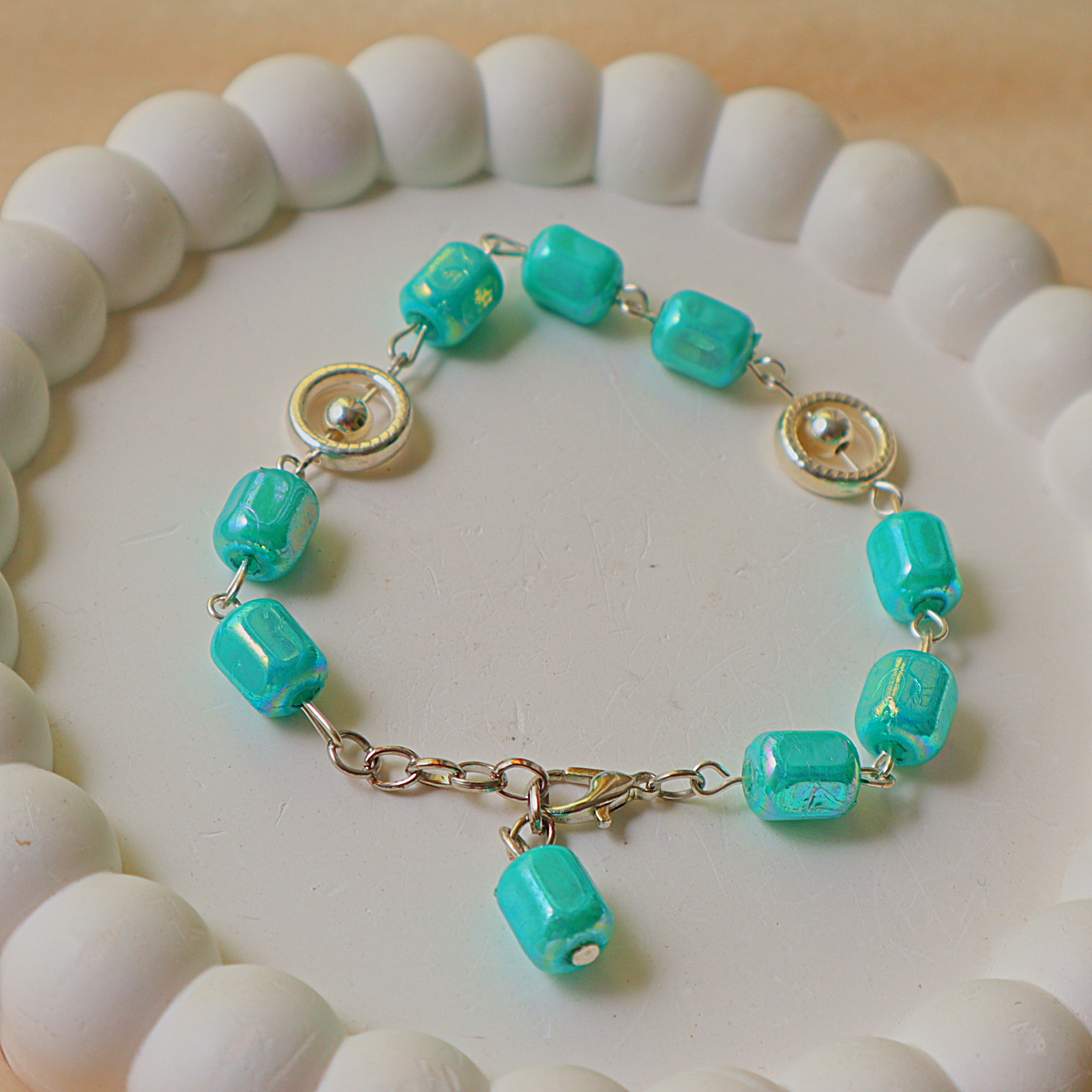 Handmade Aqua Breeze Glass Beaded Bracelet | Turquoise Blue Artisan Bracelet