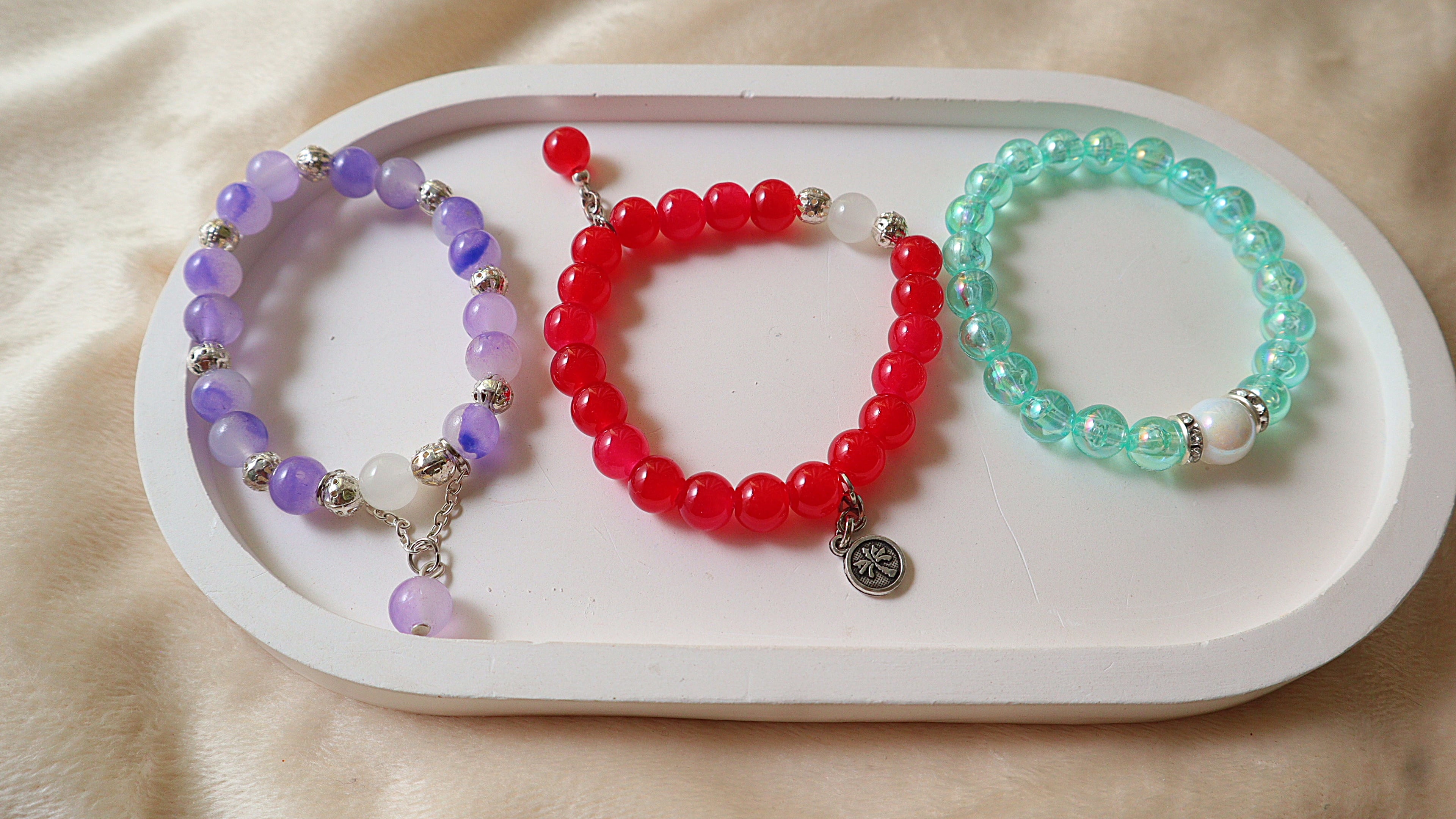 2-Piece Faceted Glass Crystal Stretch Bracelet Duo with Dangle Charms