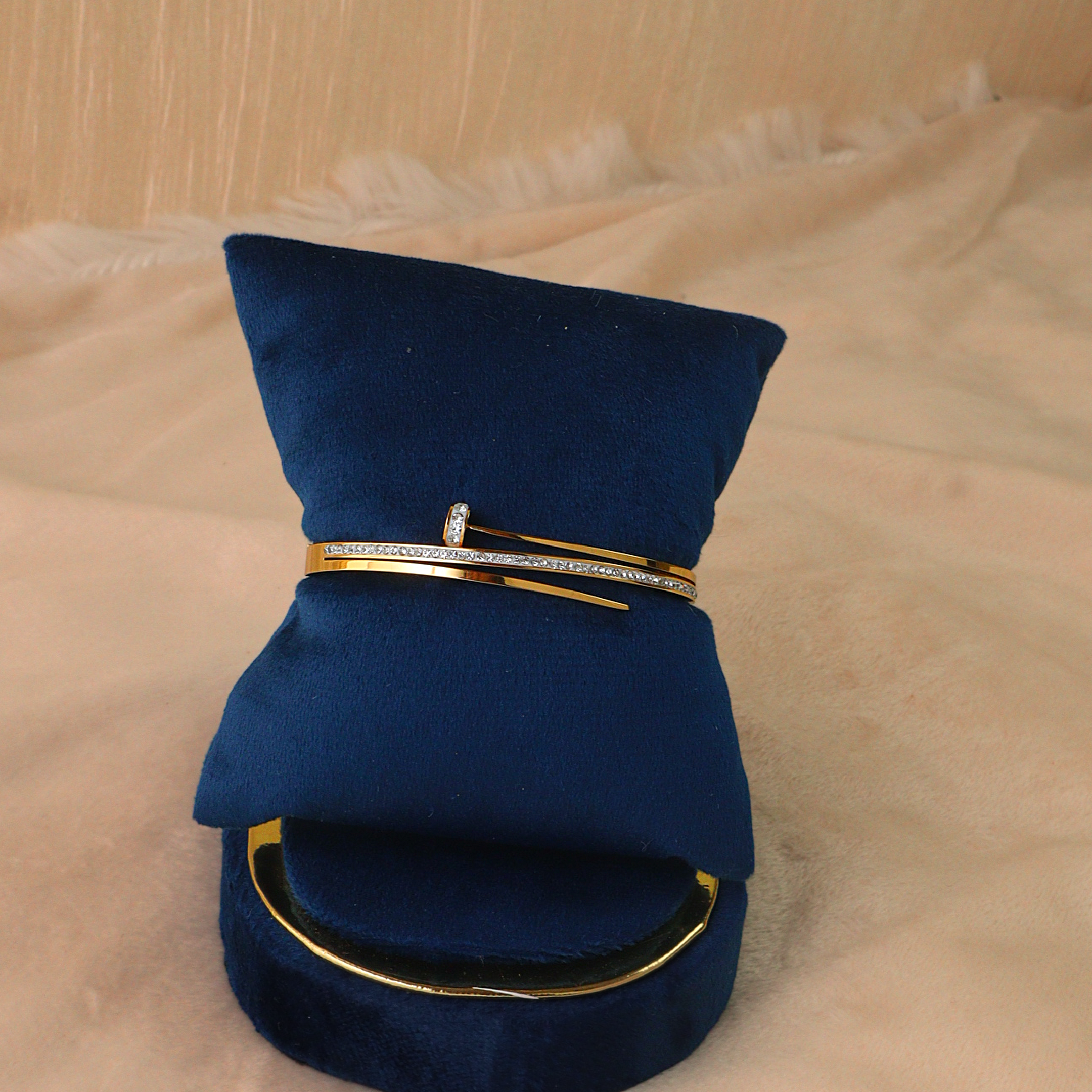 Anti Tarnish Nail Bracelet for Women | Waterproof Gold Stainless Steel Crystal Cuff