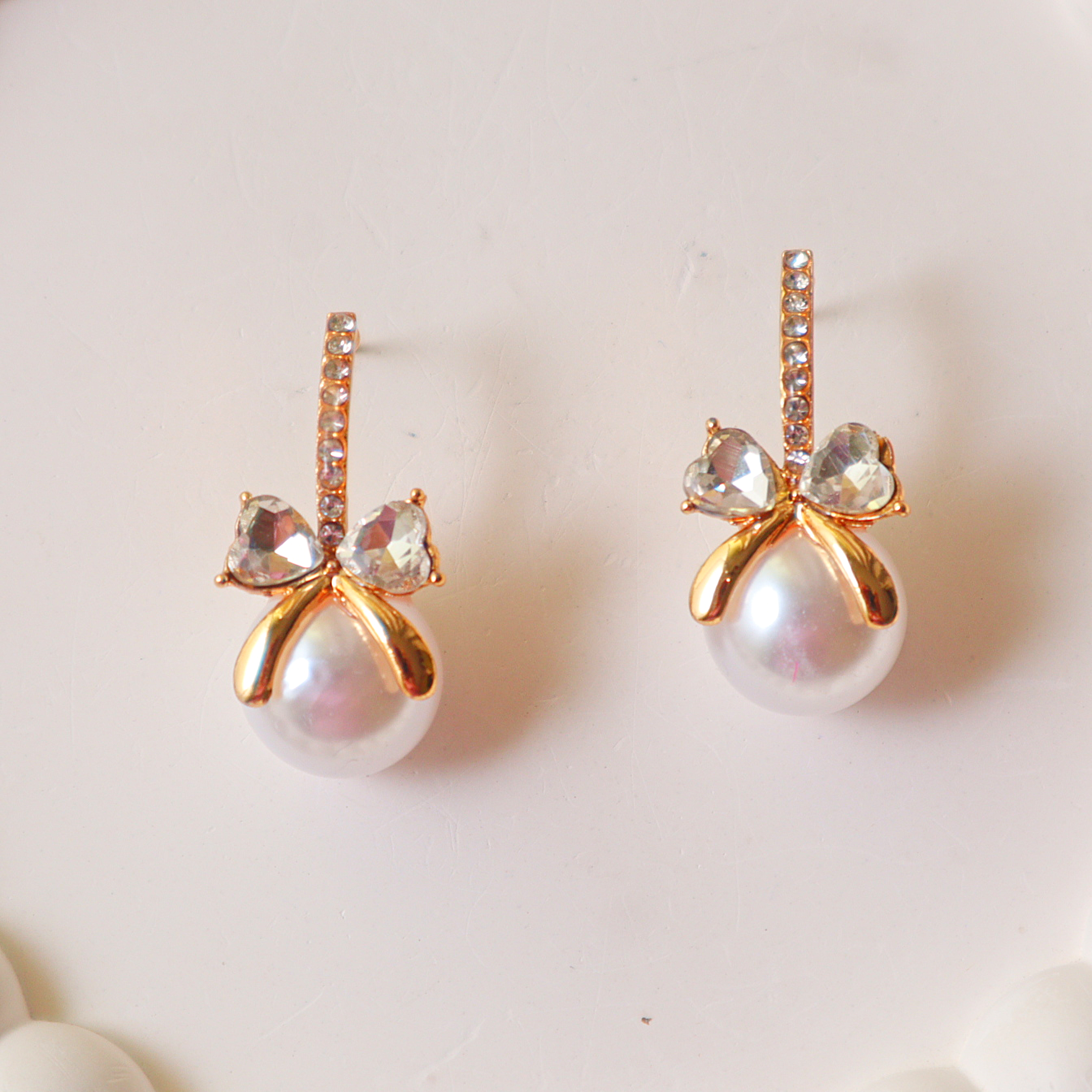 Luxury Pearl Bow Drop Designer Earrings for Women – Crystal Fashion Earrings