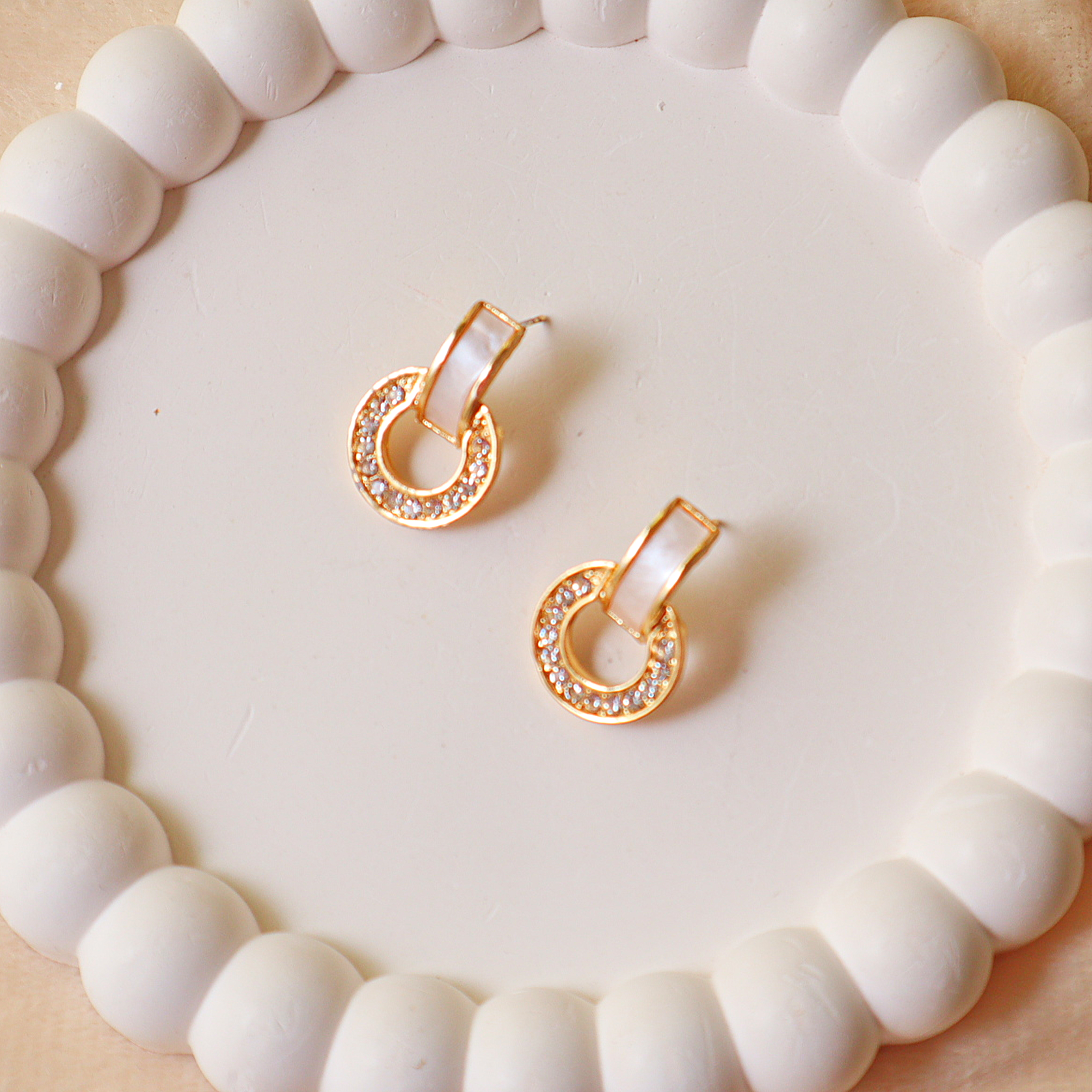 White Enamel Crystal Circle Designer Earrings for Women – Elegant Fashion Earrings