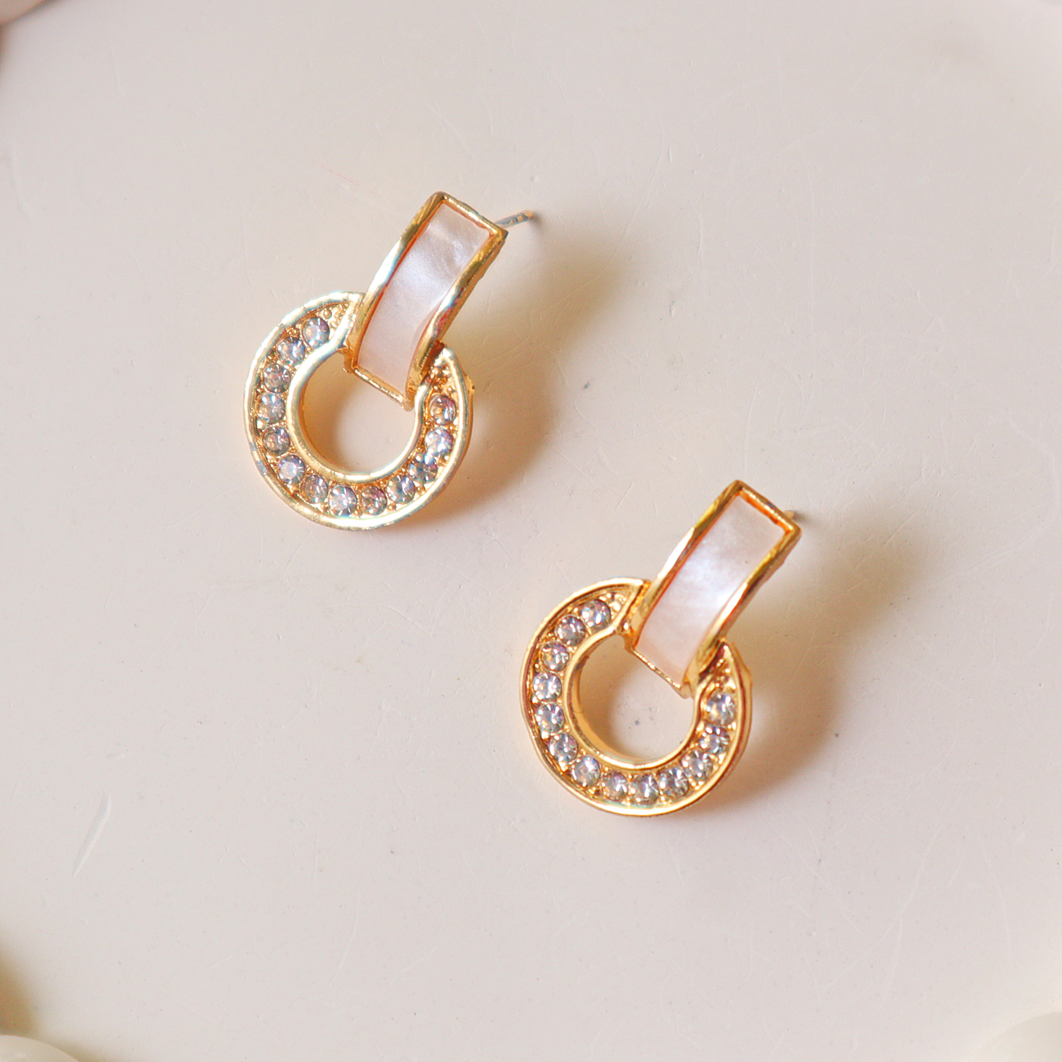 White Enamel Crystal Circle Designer Earrings for Women – Elegant Fashion Earrings