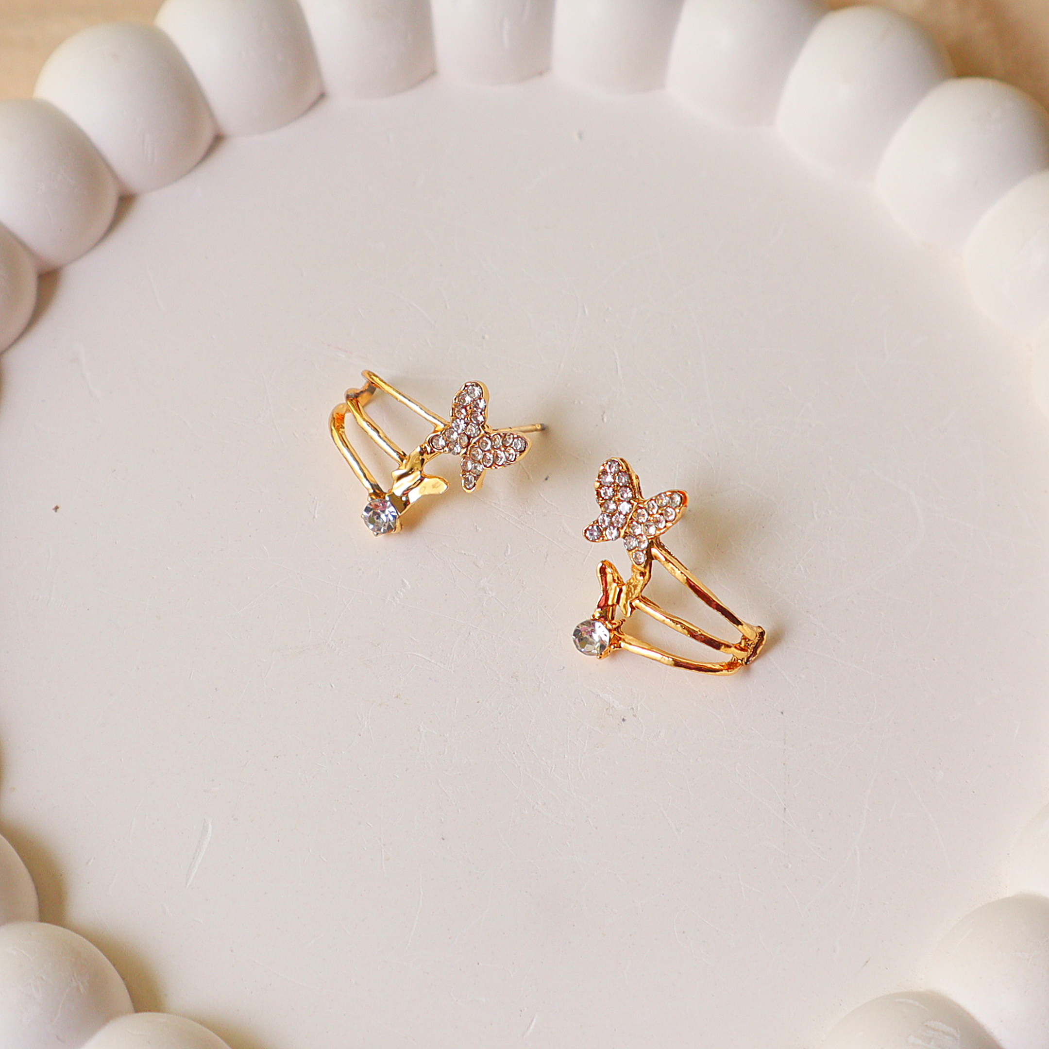 Crystal Butterfly Hoop Earrings for Women – Gold Designer Fashion Earrings