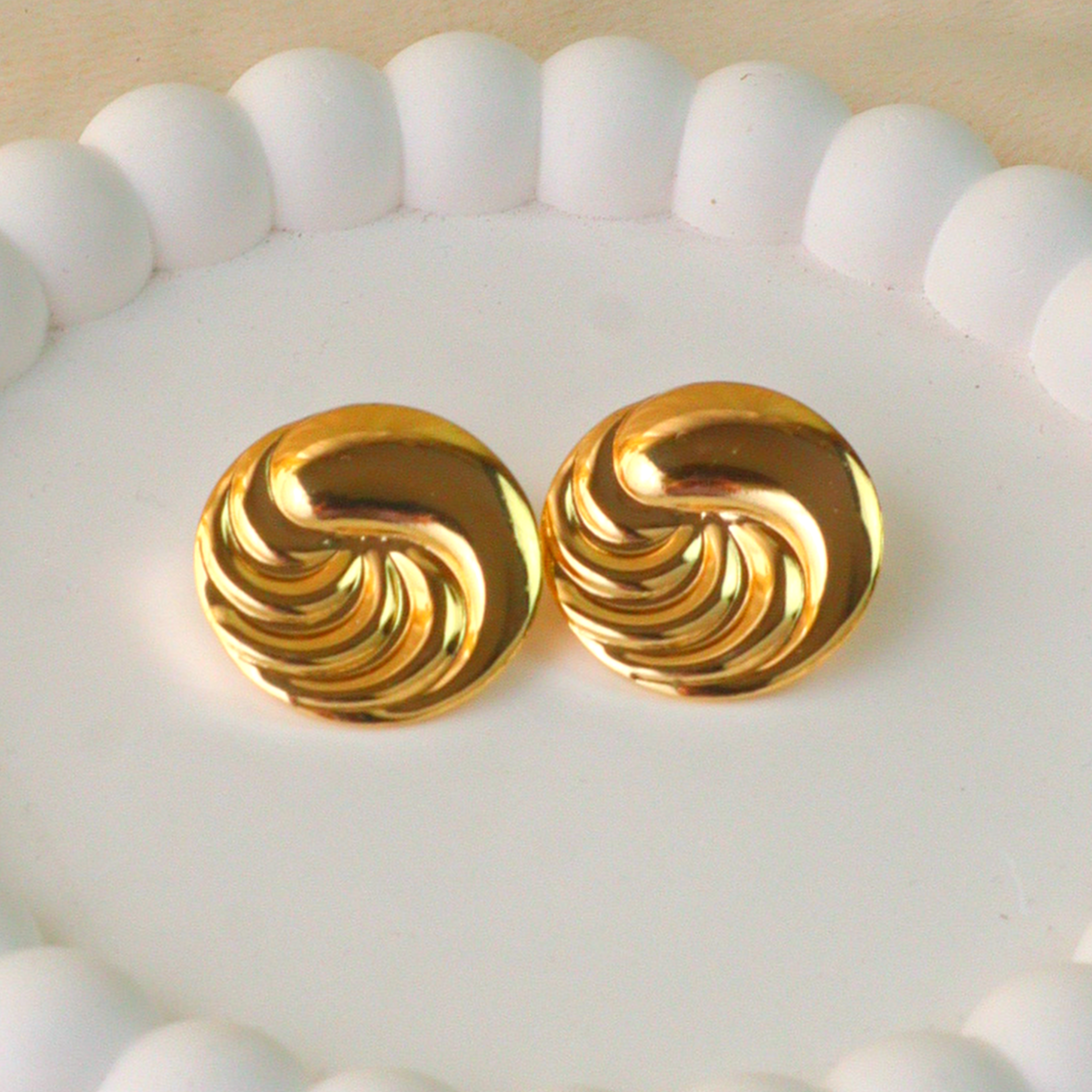Abstract Double Wave Anti Tarnish Statement Studs